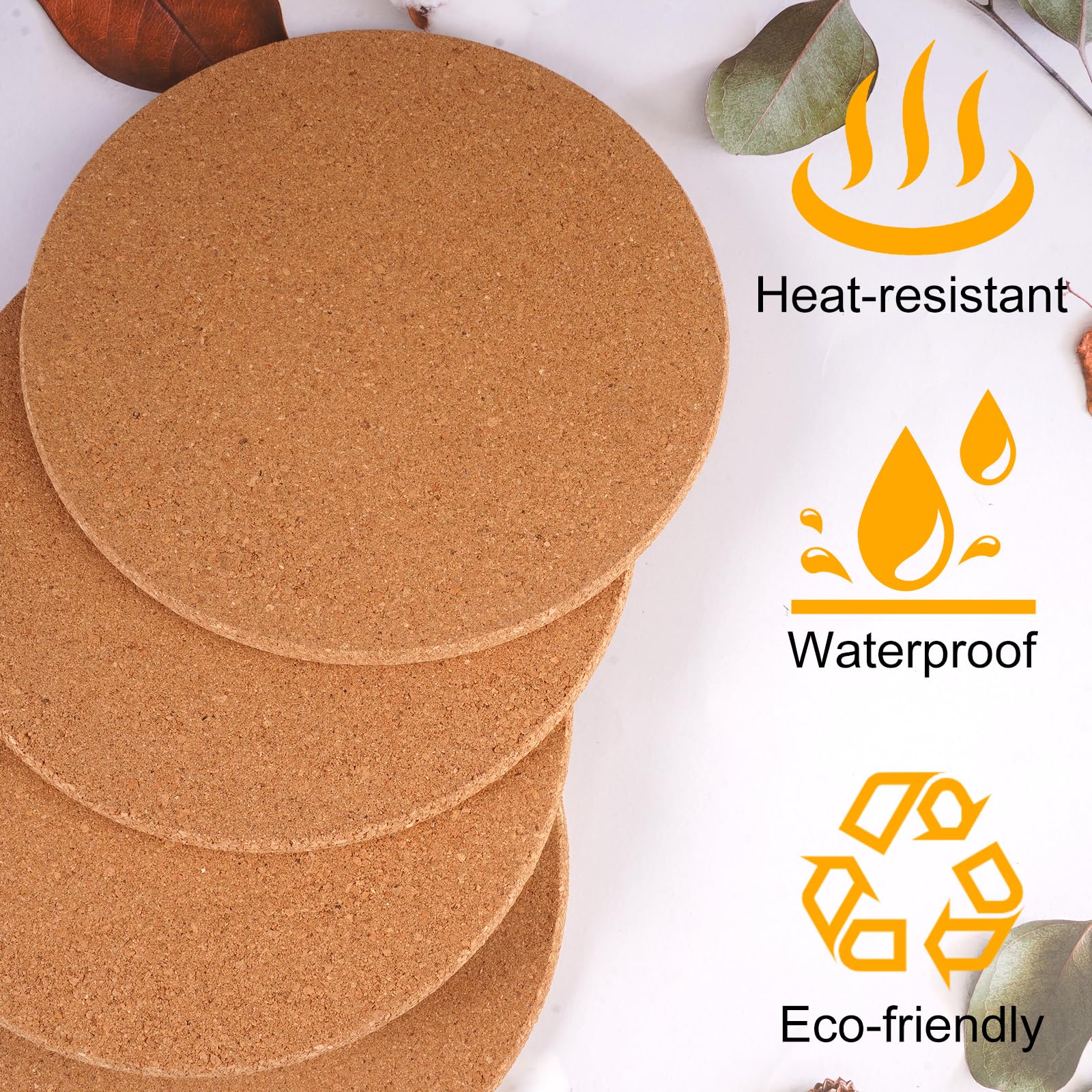 8 Piezas Salvamanteles de Corcho, 19 cm de Diámetro y 1 cm de Grosor, Posavasos de Corcho Redondo, Resistentes al Calor, Reutilizables, para Ollas, Plantas, Vasos, Floreros y Cuencos