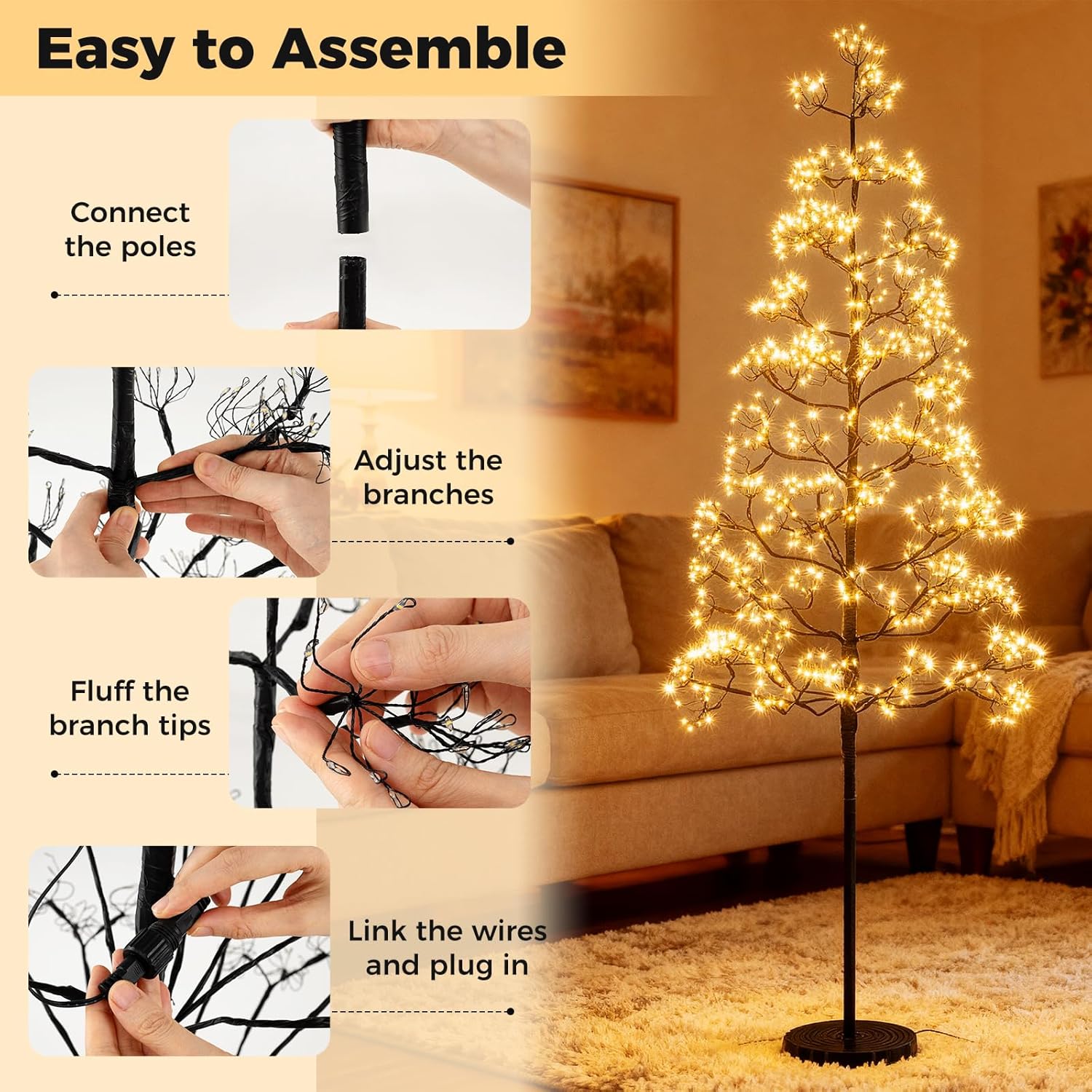 Goplus 5/6/7 FT LED Alpine Tree with 1000 Warm White LED Lights, Pre-lit Artificial Cedar with Weighted Base, Pre-lit Indoor Tree-Decoration for Christmas, Wedding Party (M)
