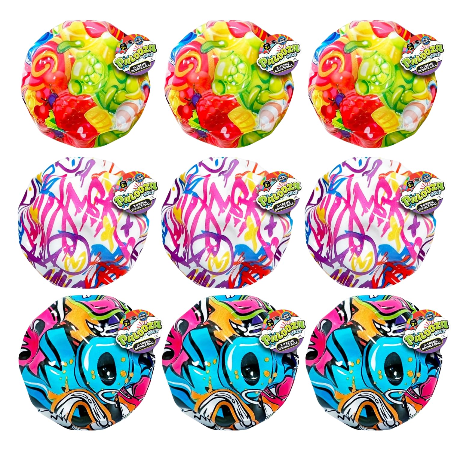 JA-RU X-Treme Bounce Sport Ball Super Swirls Multiple Packs and Styles (3 Pack (9 Balls), 3" X-Treme Bounce)