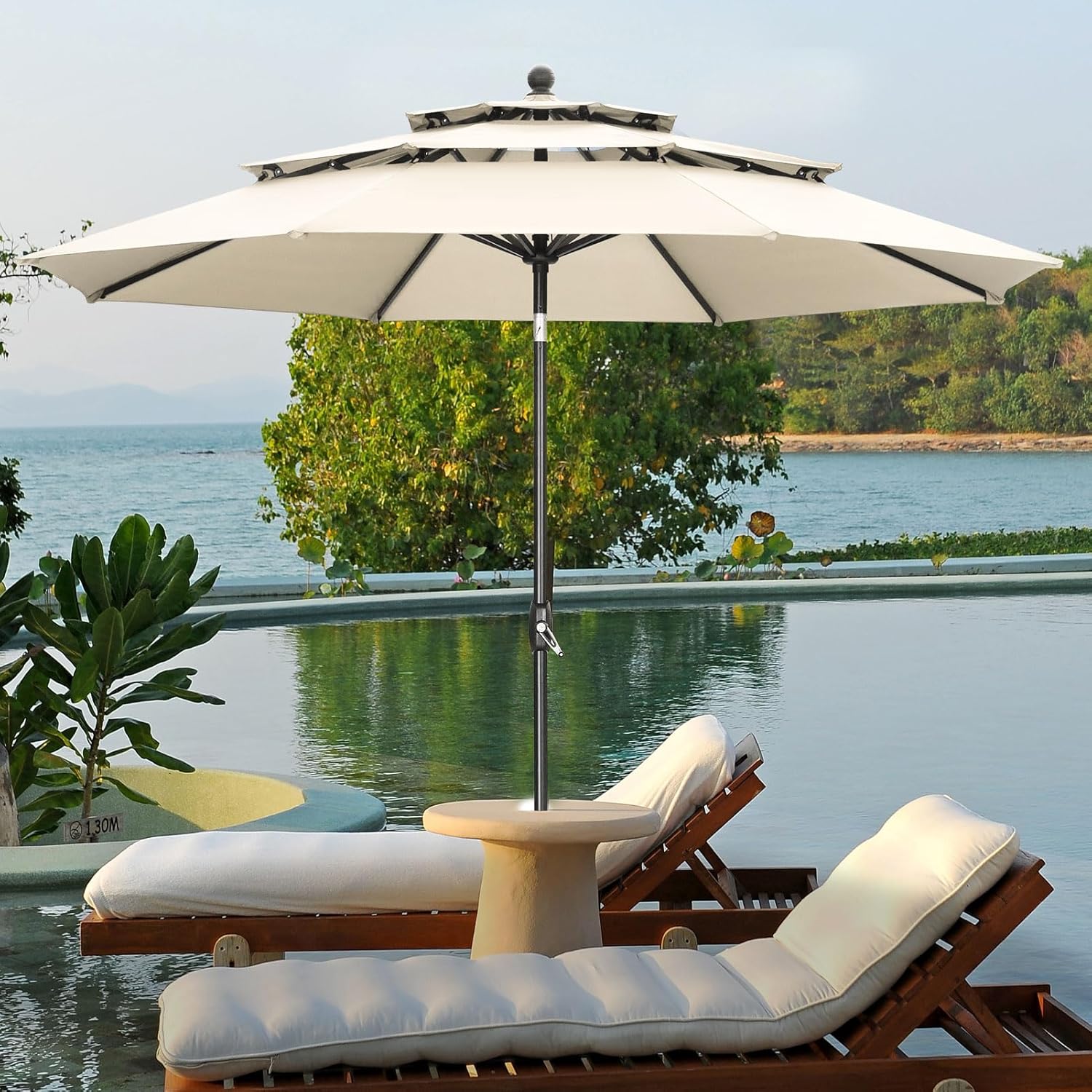 GDY Patio Umbrella 10 FT Outdoor Umbrella with 3 Tiers Adjustable Outdoor Market Umbrella with Crank and Tilt Perfect Table Umbrella for Garden Lawn Backyard Pool (Khaki)