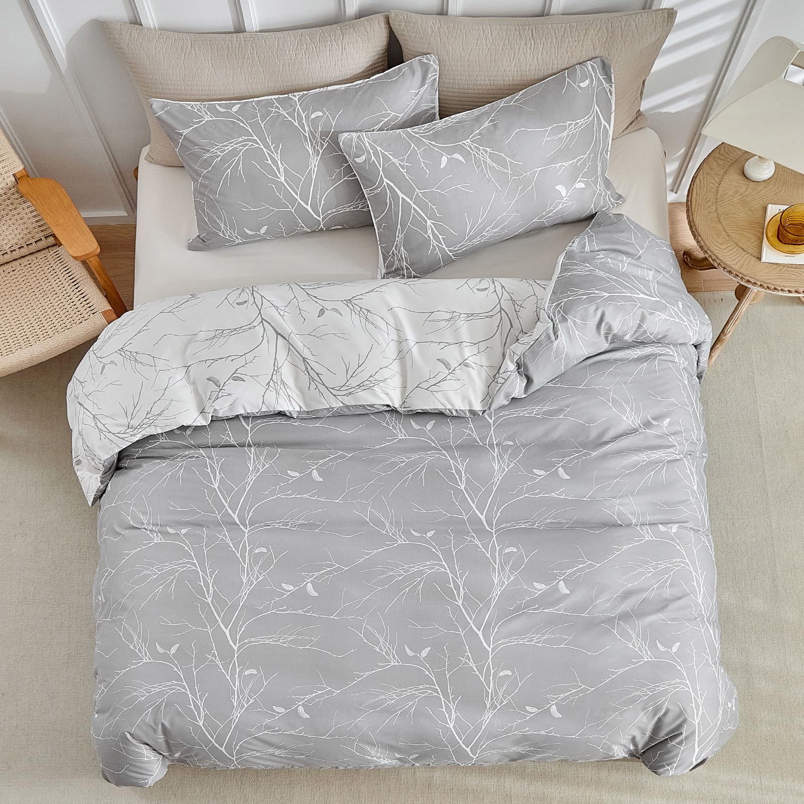 Parure De Lit Flanelle Double 260x240 Cm - 3 Pièces Ultra Douce Et Chaude - Housse De Couette + 2 Taies - Gris