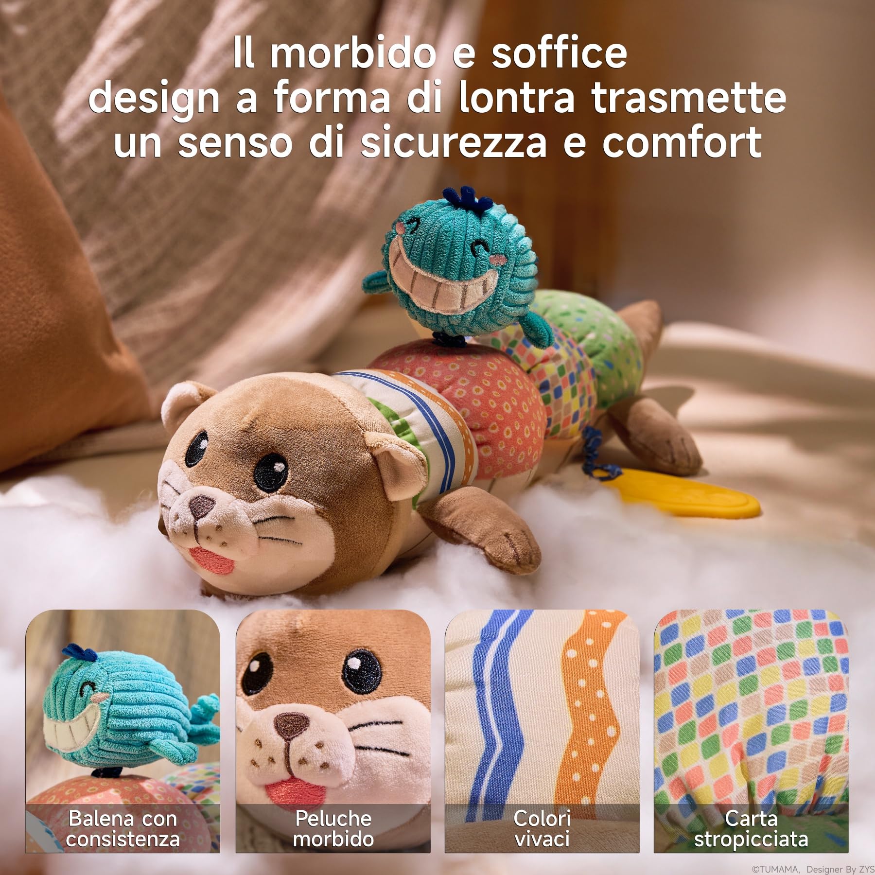 TUMAMA Kids Giocattolo Sensoriale A Forma di Lontra 0-12 Mesi, Giochi Tummy Time Neonato, Peluche con Suoni E Rumore di Carta, Peluche Giocattolo Giochi Bambini Regalo Neonato 0 3 6 9 Mesi