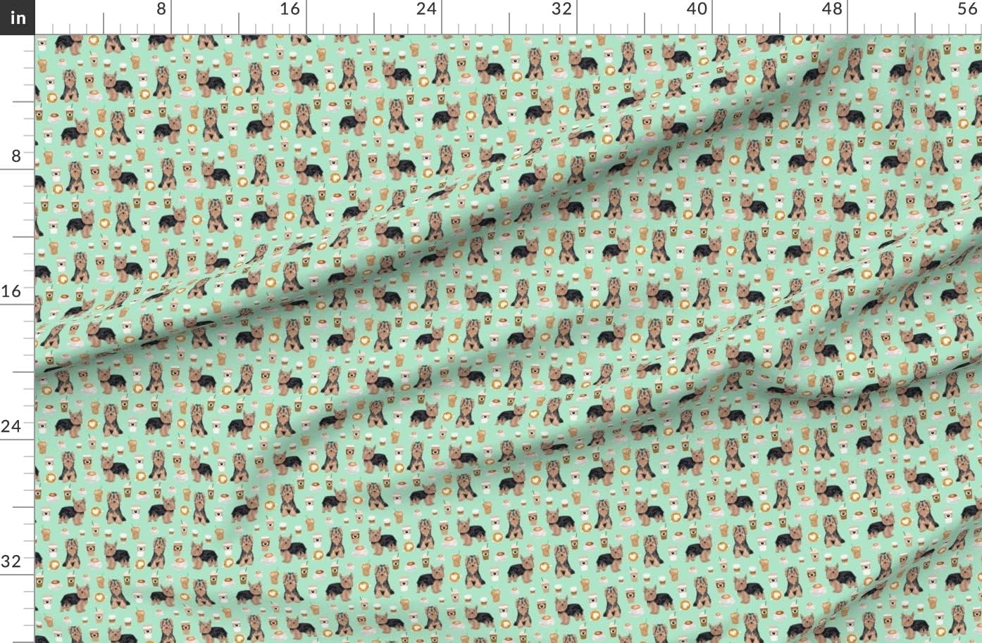 Spoonflower Fabric - Yorkie Coffee Yorkshire Terrier Cute Dogs Dog Puppy Pet Portrait Printed on Organic Cotton Sateen Fabric by The Yard - Sewing Quilting Apparel Home Decor