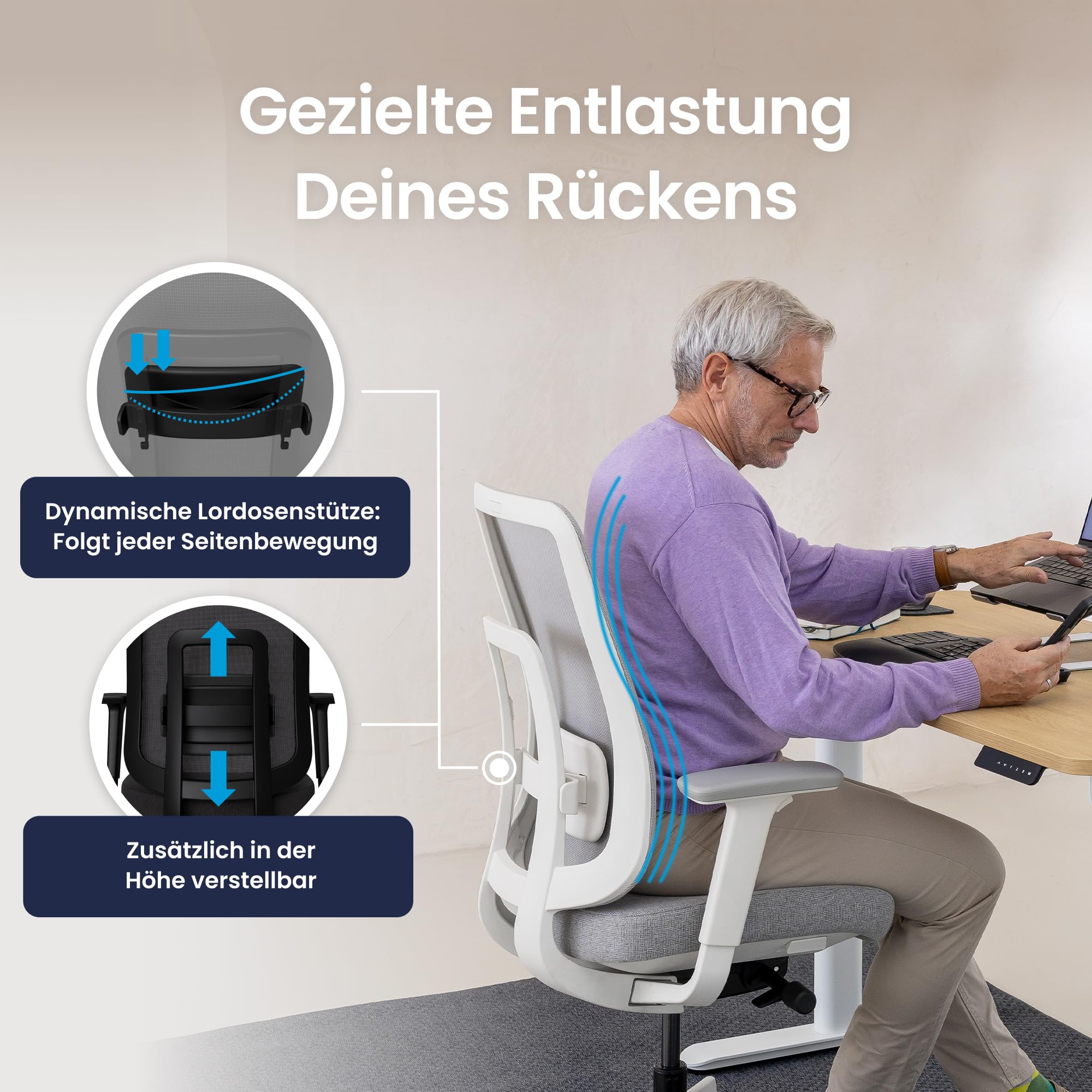 Ergotopia PureBack ergonomischer Bürostuhl – Schreibtischstuhl ergonomisch mit 4D-Armlehnen & Synchronmechanik – Bürostuhl ergonomisch Testsieger – Bequemer Büro Drehstuhl für gesundes Sitzen