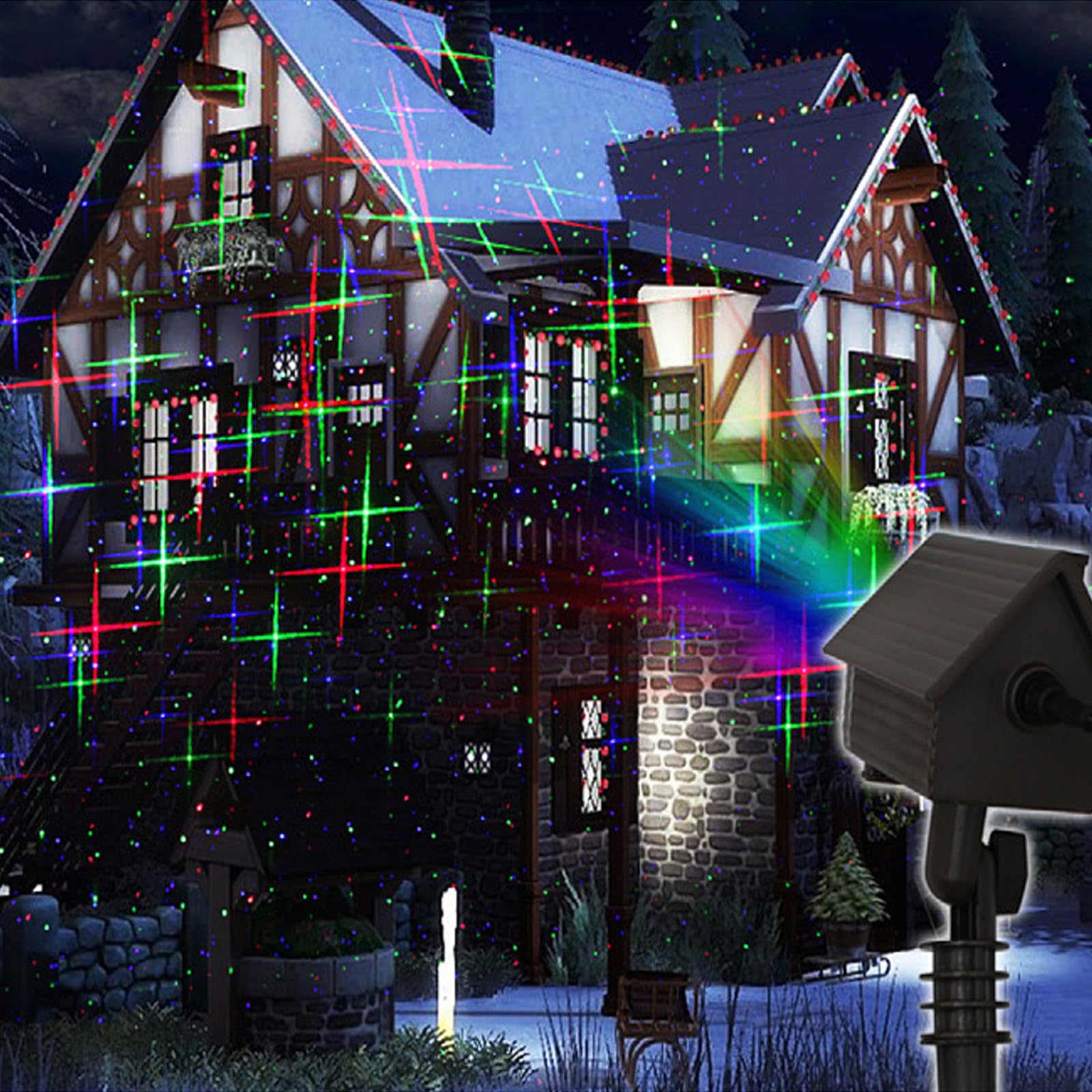 Proiettore Luci da Esterno, Proiettore Stellare da Giardino con Telecomando, Angolo di Proiezione Regolabile, Funzione Timer, Proiettore Esterno Dinamico for Parchi Cortili Hotel Campeggio Party