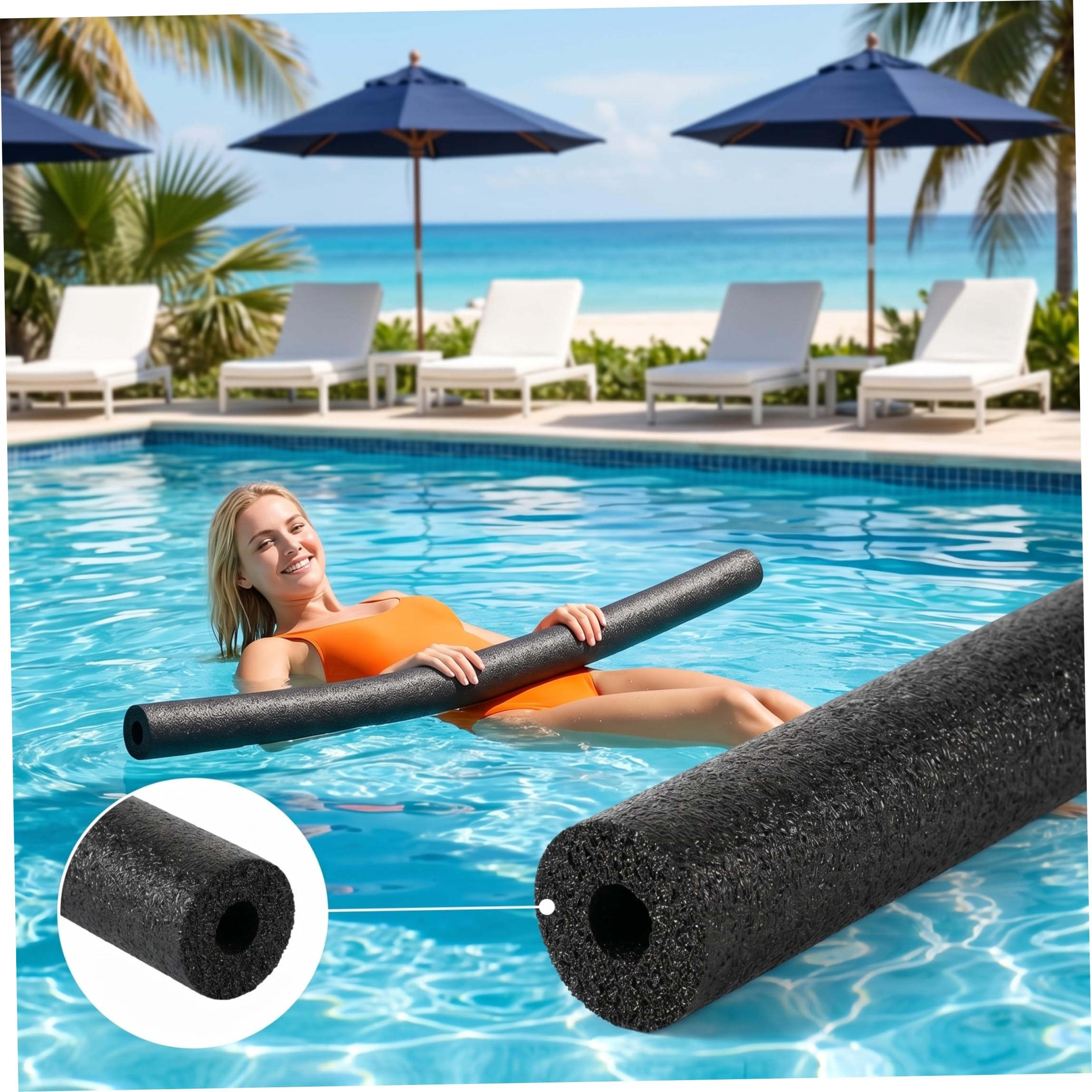 Fideos para Piscina con Orificio Flotador de Espuma Hueco Ligero Accesorio para Piscina Antideslizante antiarañazos Negro 59, 06 Pulgadas 5 uds.