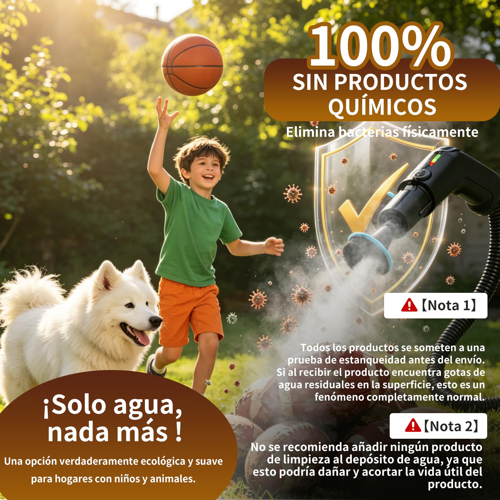 Limpiador de vapor portátil 2500W con mando graduado en el mango, 8 boquillas, depósito 1800 ml, 3 niveles de vapor, 15 segundos de calentamiento, para coche cocina baño tapicería barbacoa