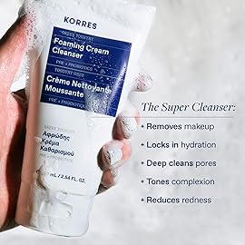 KORRES Greek Yoghurt Foaming Cream Cleanser, Hydrating, Deep Cleansing Skin Care, Makeup Remover, Face Wash for Women, Cream to Foam Facial Cleanser for Dry, Oily, Sensitive, Any Skin Type, 2.5 fl oz