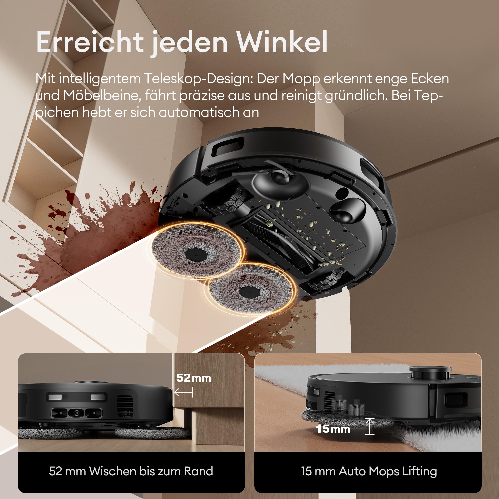 Ultenic MX50 Saugroboter mit Wischfunktion, 20000Pa Saug Wischroboter mit Selbstreinigung, LiDAR Navigation, Ausfahrbare Wischmopps, Zero-Tangle System Saug und Wischroboter, APP Steuerung