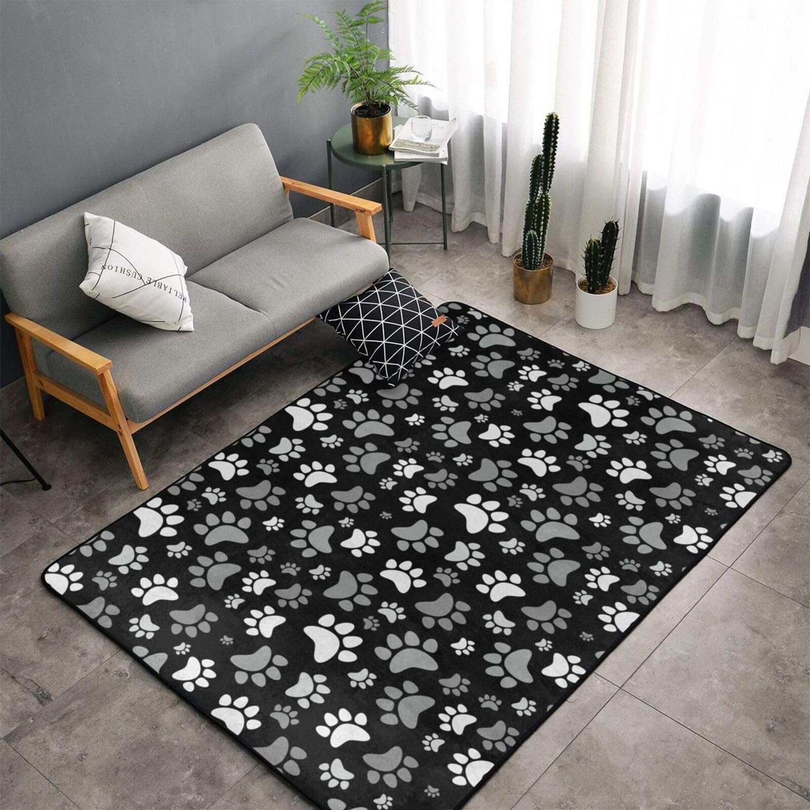 Jbofyee Cute Dog Paws Area Rug Non-Slip Soft Microfiber Washable Inside Floor Mats Black and White Animal Tracks Throw Rugs Carpet for Living Room Bedroom Office Dorm Home Decor, 60x39 Mat โ image 1