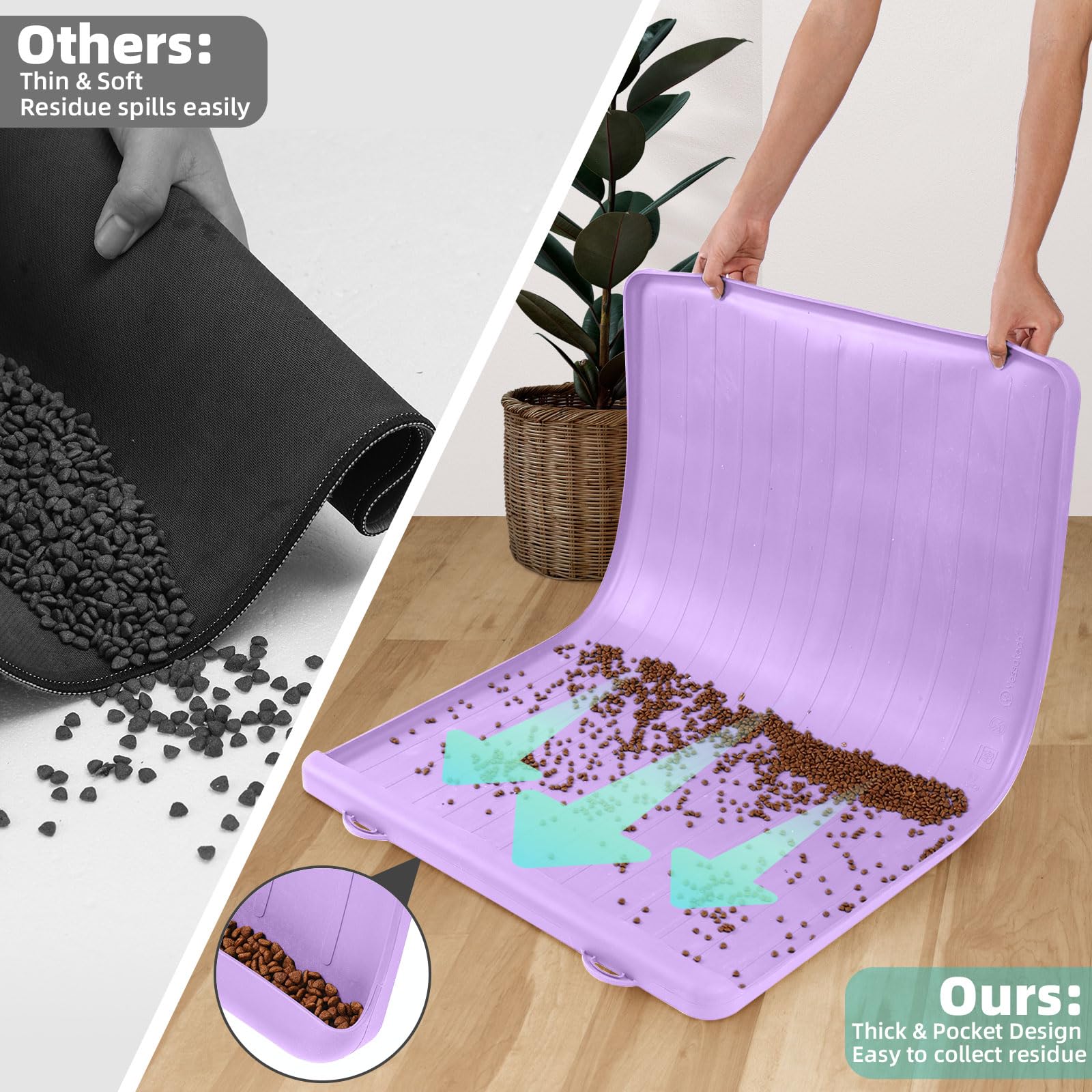 Tapis d'alimentation pour chien et chat – Grand tapis d'alimentation de 100,1 x 68,6 cm avec poche de collecte de résidus – Tapis imperméable pour gamelle pour chien et chat avec bords hauts pour