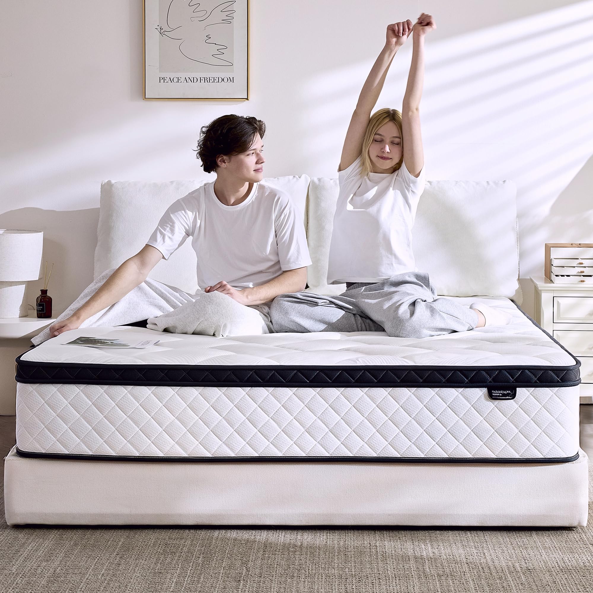 Blinddarm 10 Inch Queen Size Mattress in a Box, Hybrid Mattress Queen Size with Memory Foam and Individual Pocket Spring, Medium Firm, Fiberglass Free