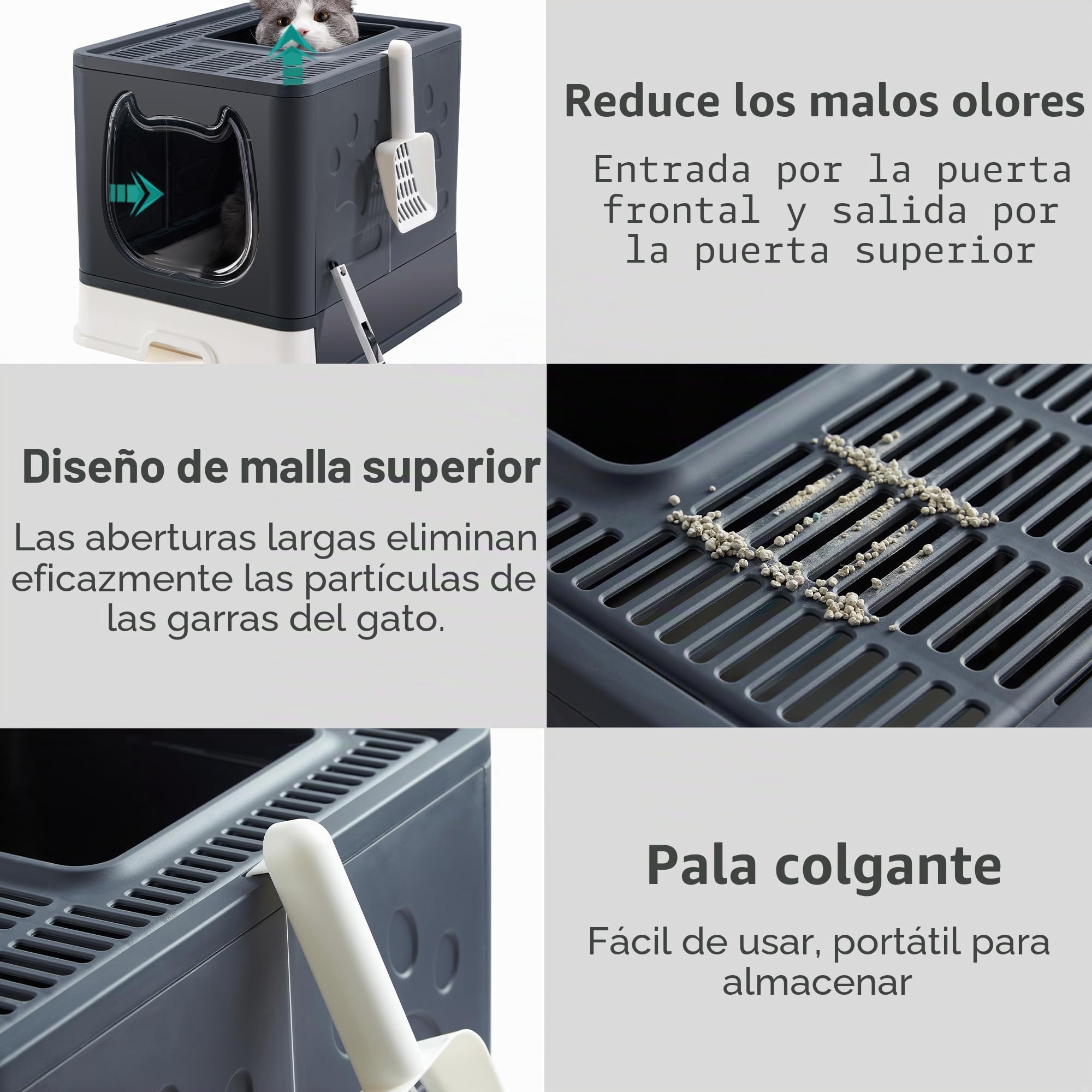 Caja de Arena para Gatos Plegable, Arenero Gatos Cubierto con Cajon, Inodoro para Mascotas para Gatos con Entrada Superior