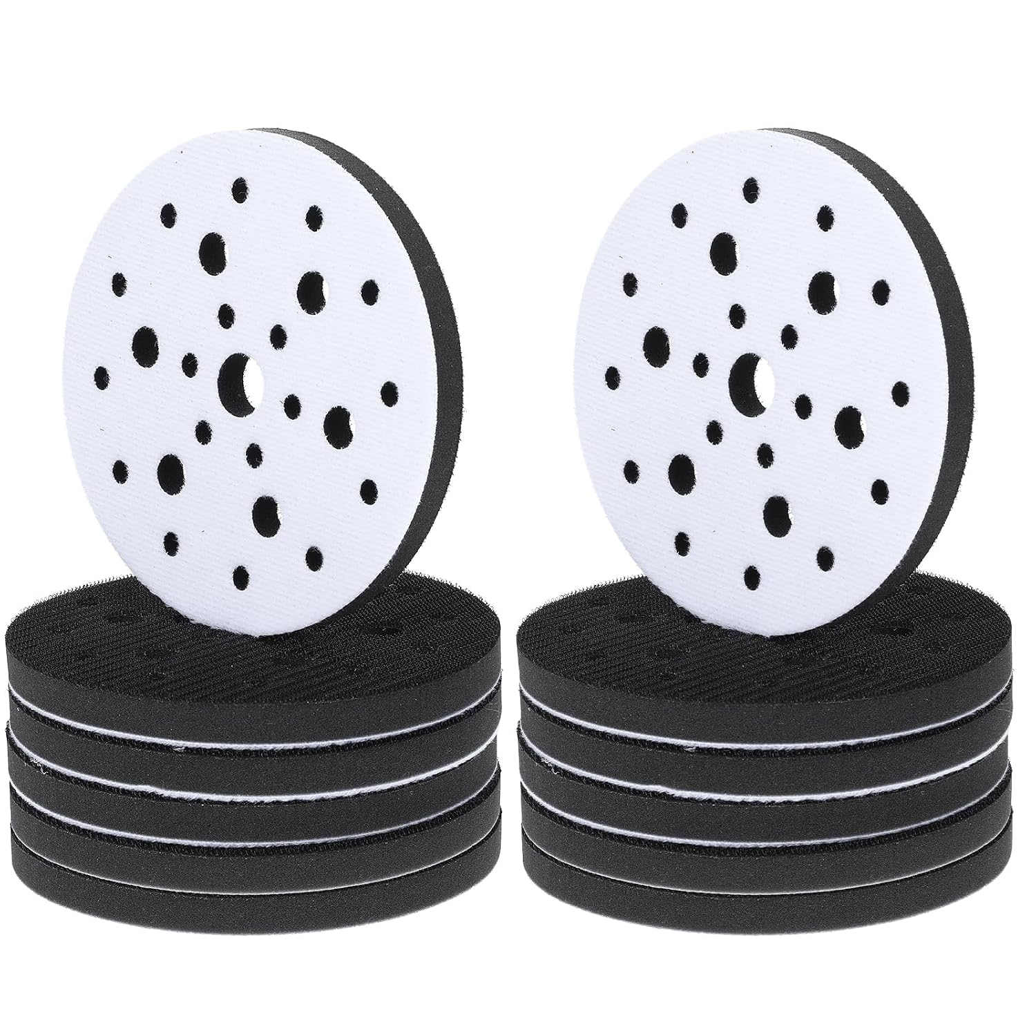 12 Pcs Foam Interface Pads, 6 Inch 25 Holes Hook and Loop Soft Density Sponge Cushion Buffer Backing Pad, Professional Sponge Sanding Pads for Orbital Sander Polishing
