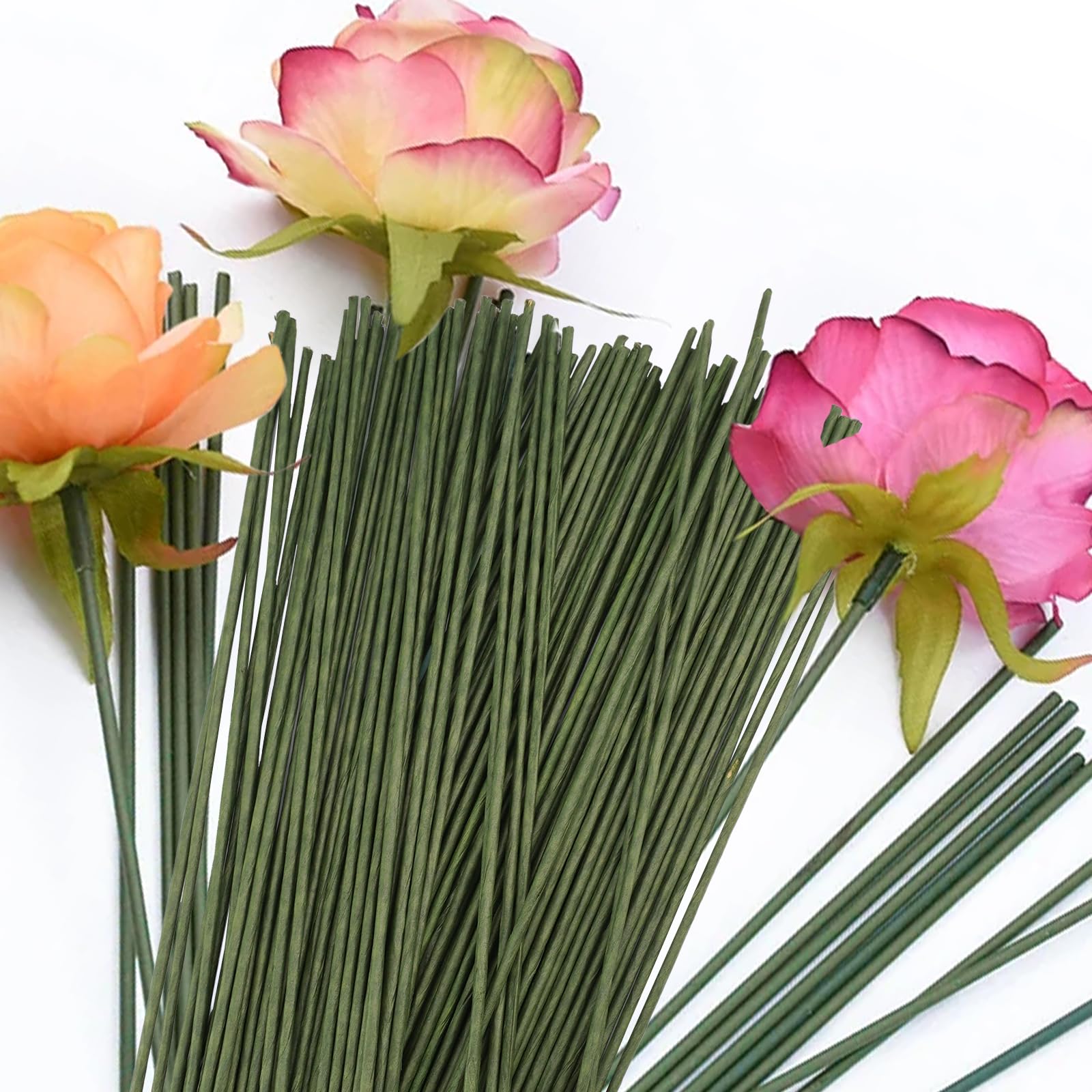 LPAMABA 100 Steli per Fiori Finti, Fili Floreali Verdi, Fili per Fiori Artigianali 30 cm di