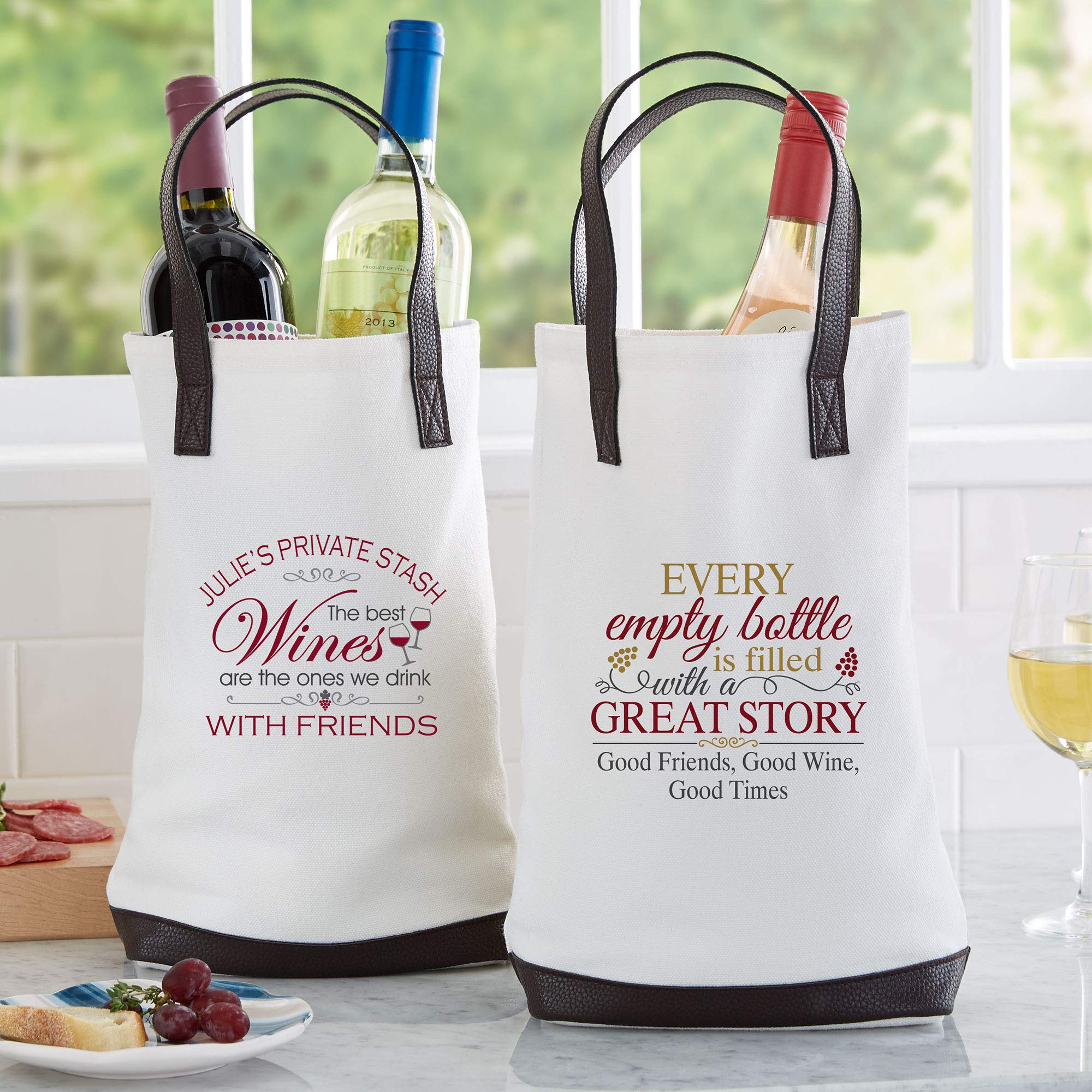 Let's Make Memories - Personalized Two-Bottle Wine Tote - Thoughtful, Custom Gift for Wine Lovers - 100% Cotton - 14