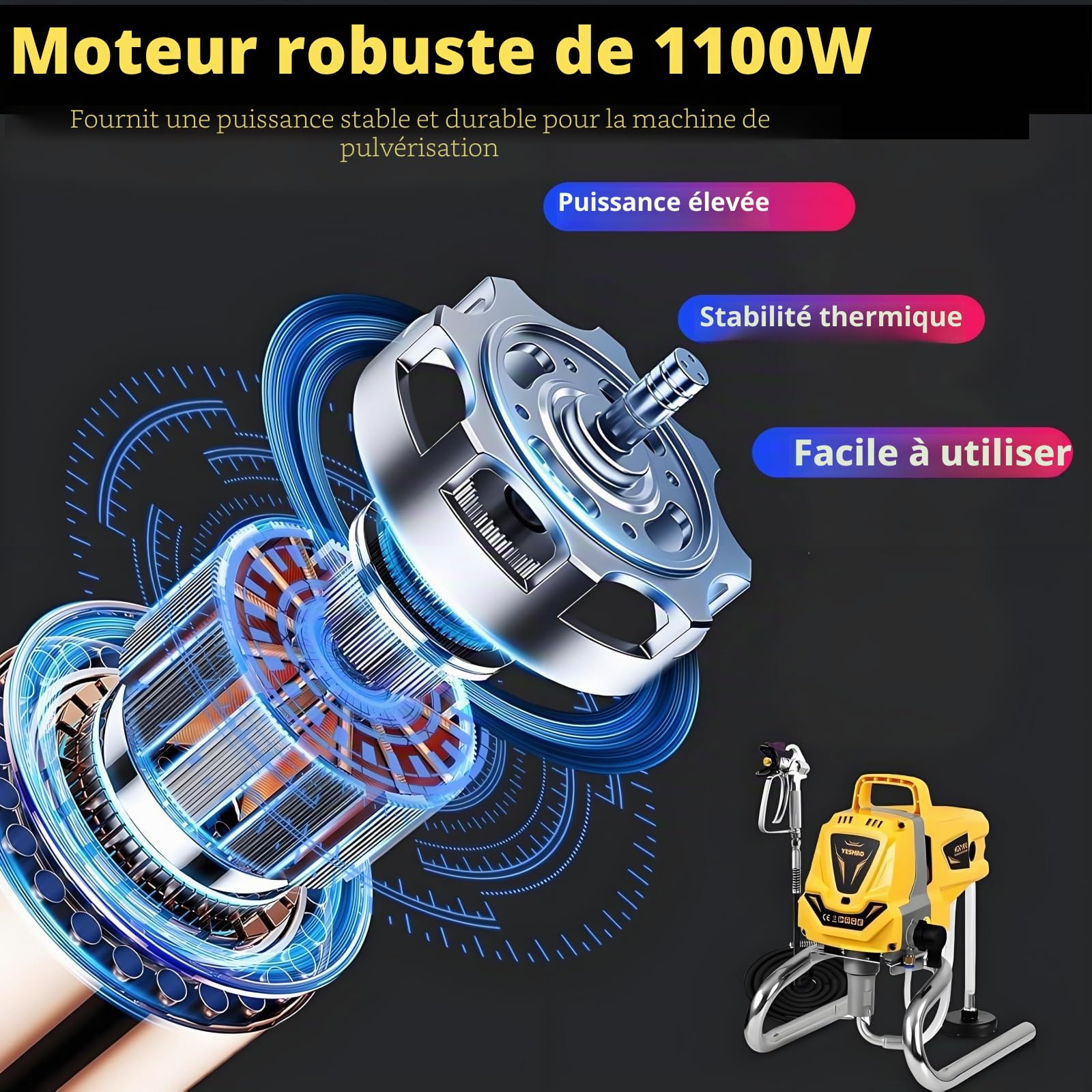 Pulvérisateur de Peinture sans Air sur Pied, Système de Peinture par pulvérisation Airless Control pour peintures murales, sous Couches, Vernis & lasures, Tuyau 7.5 m