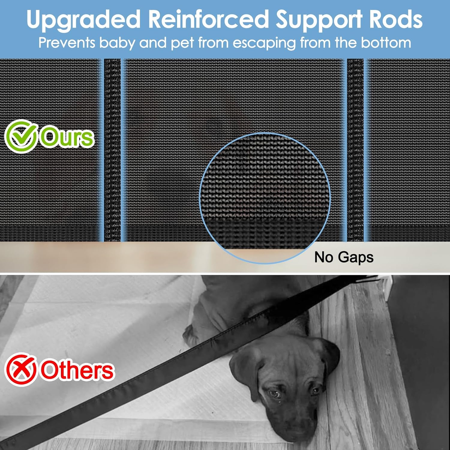 Reinforced Retractable Baby Gates for Stairs & Banister, Mesh Dog Gate for Stair Post, 55" Wide x 33" Tall, Pet Safety Gate for Stairway, Indoor & Outdoor Use (Black)