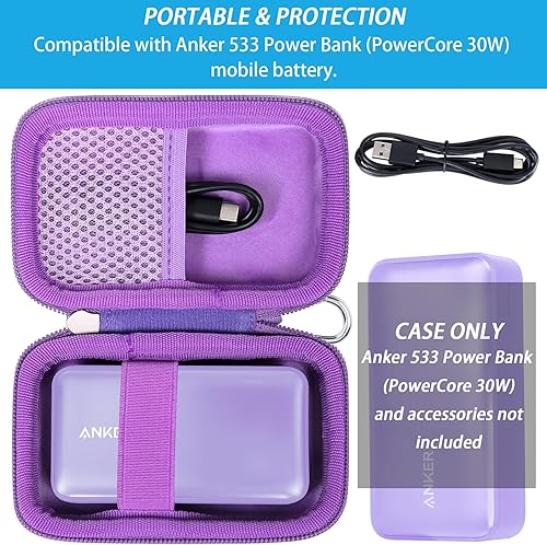 Miniatura 8 de khanka Anker - Funda de viaje rígida para cargador de carga rápida 3 en 1 con cable USB-C incorporado/banco de energía Anker 533, cargador portátil