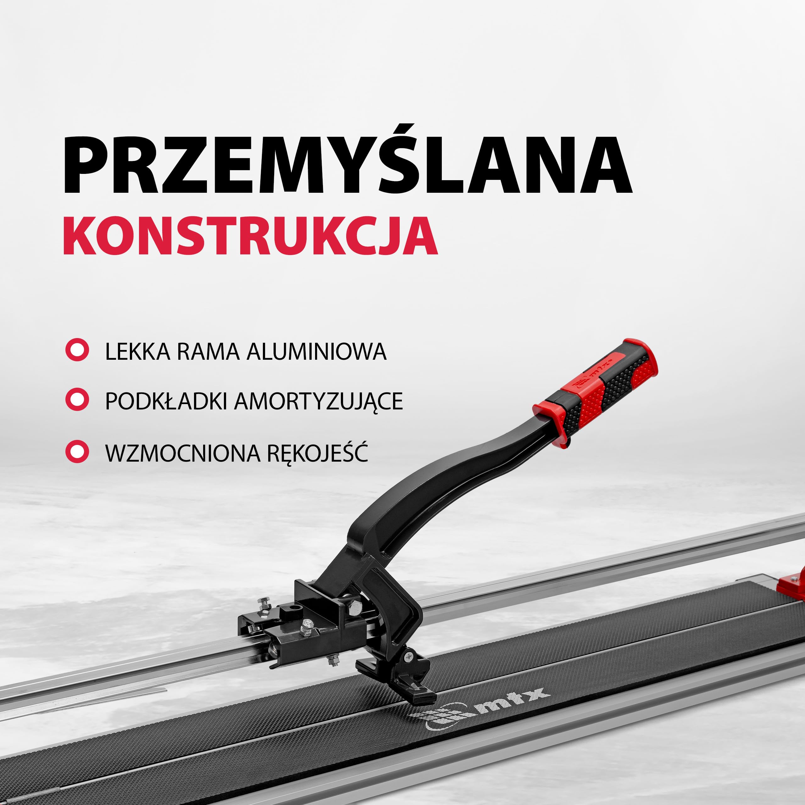 MTX Przecinarka Do Płytek Szynowa Do 900 Mm, 16 Mm – Wózek Na Łożyskach, Szyna Stalowa Antykorozyjna, Cięcie 45°, Regulowana Obejma, Lekka Rama Aluminiowa
