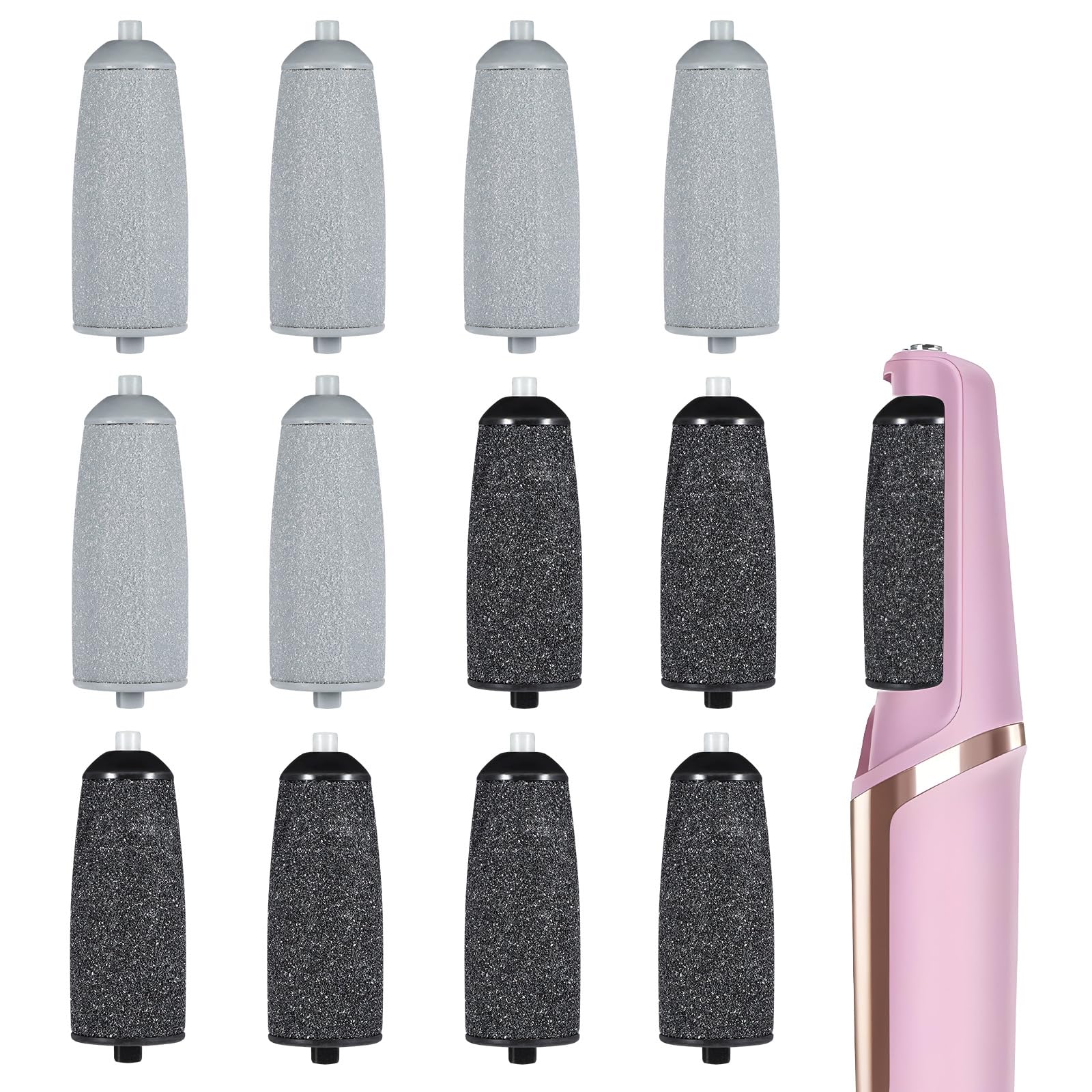 12 Pieces Pedicures Replacement Heads, Replacement Roller Refill Heads Compatible with Electric Foot File Callus Remover Pedicure Tools for Feet (Black, Gray)