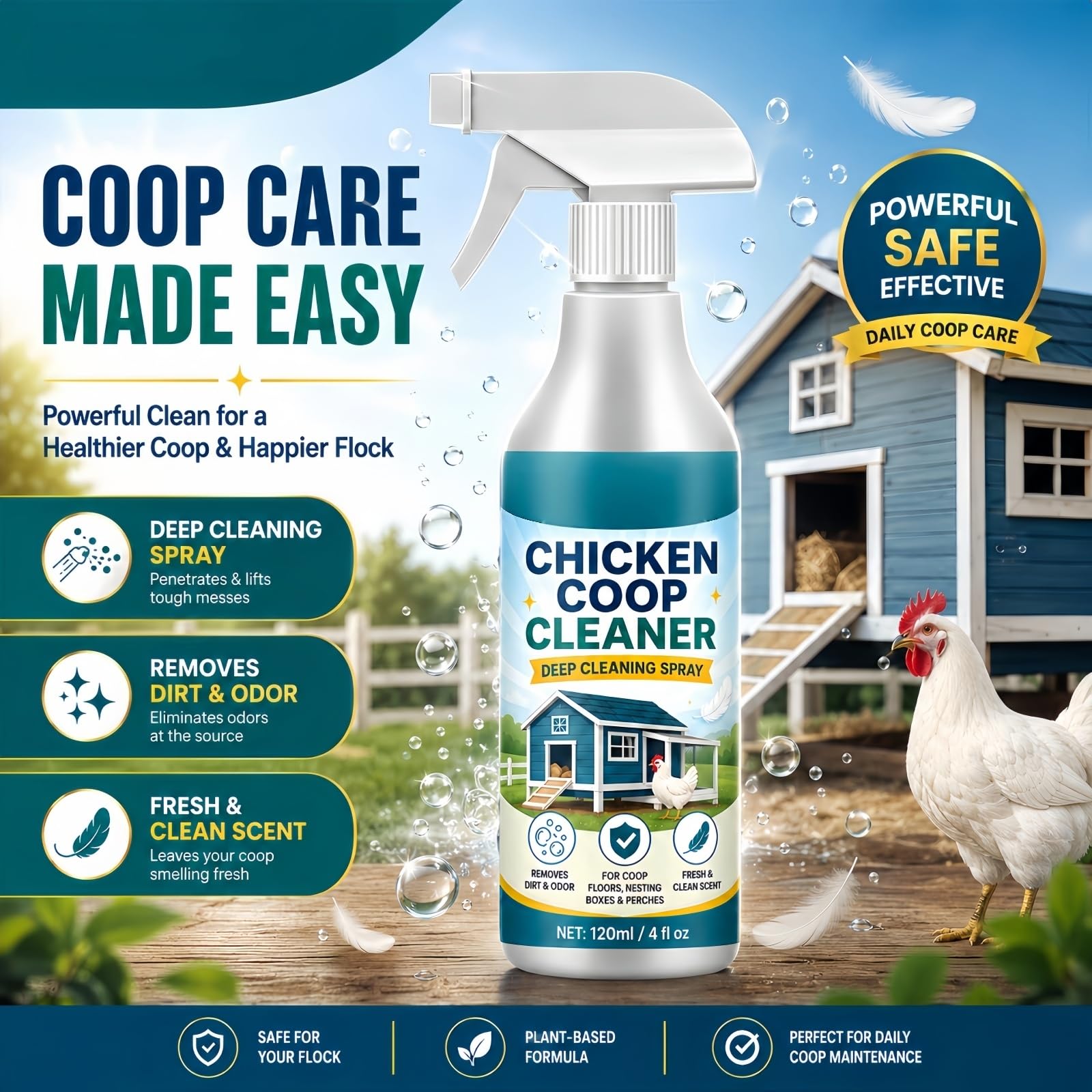 Hühnerstall-Reinigungsspray, Geflügelpflegespray, Geruchsentferner für den Garten, Hühnerstallspray reinigt Sitzstangen und Böden, Auffrischungsspray für Einstreu, Nistkastengeeignet (6pcs)