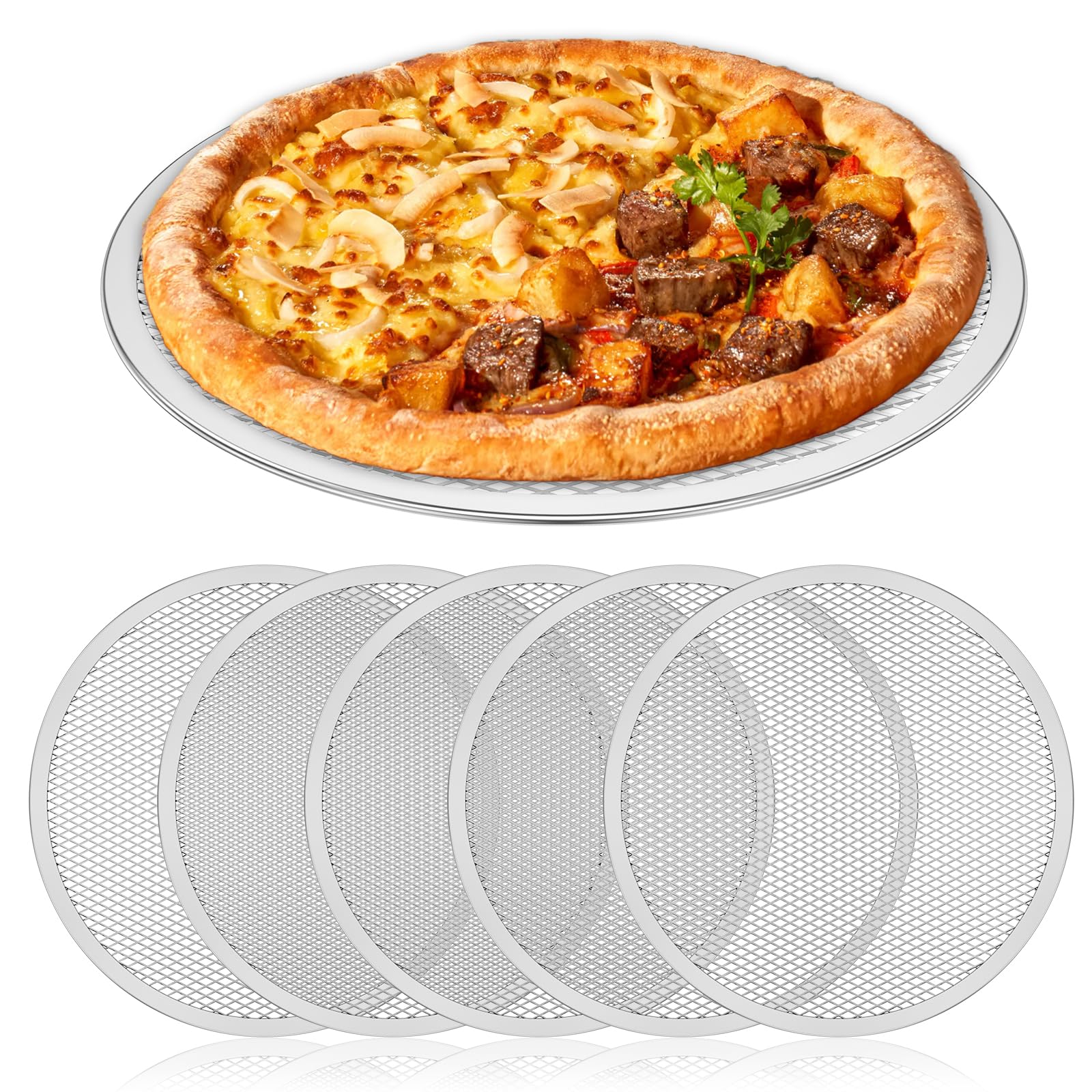 Lot de 6 grilles à pizza perforées antiadhésives de 30,5 cm - Rondes avec revêtement antiadhésif - Résistantes à la température - Réutilisables