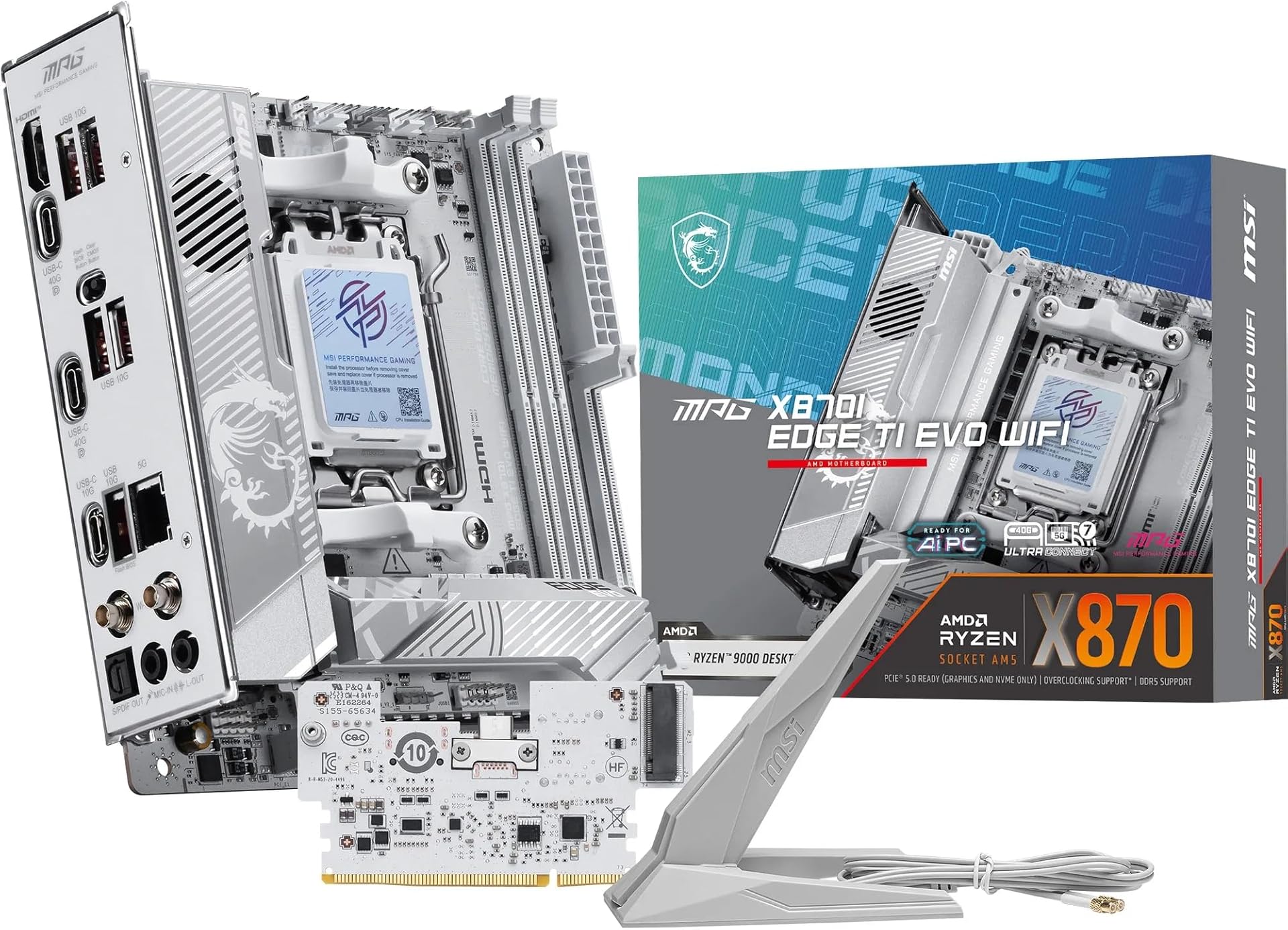 MSI MPG X870I EDGE TI EVO WIFI Motherboard, ITX - Supports AMD Ryzen 9000/8000 / 7000 Processors, AM5-110A SPS VRM, DDR5 Memory Boost (up to10000+MT/s OC), PCIe 5.0 x16, M.2 Gen5, Wi-Fi 7, 5G LAN