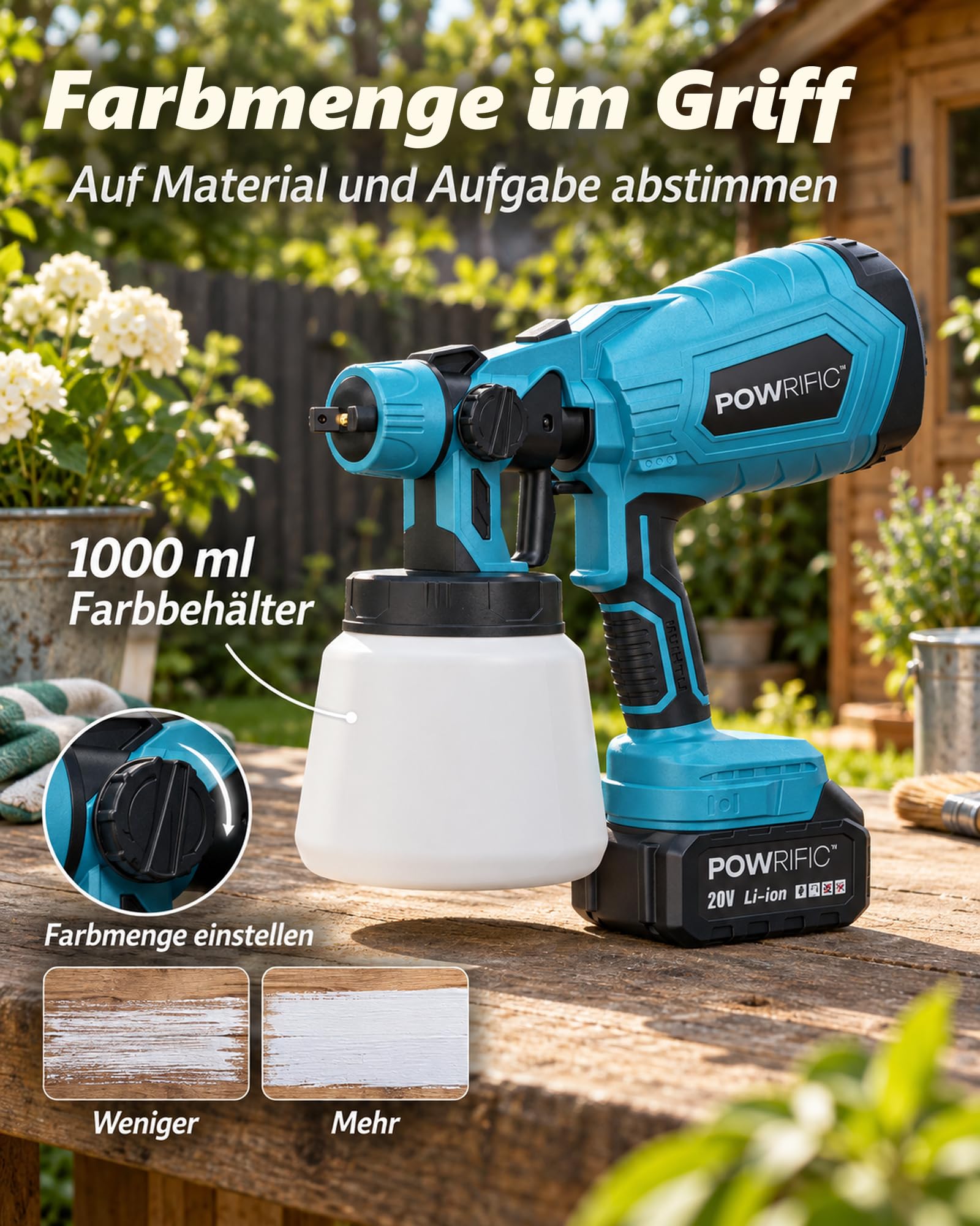 Akku-Farbsprühsystem mit 2 Akkus und Ladegerät, 1000 ml