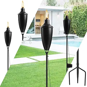 ZSPENG Home Garden Torch Set of 4, Large Capacity 22oz Outdoor Metal Torch Garden Decor,61-Inch Upgraded Citronella Torches with 3-Prong Grounded Stake, Table Top Torches for Party Patio Pathway
