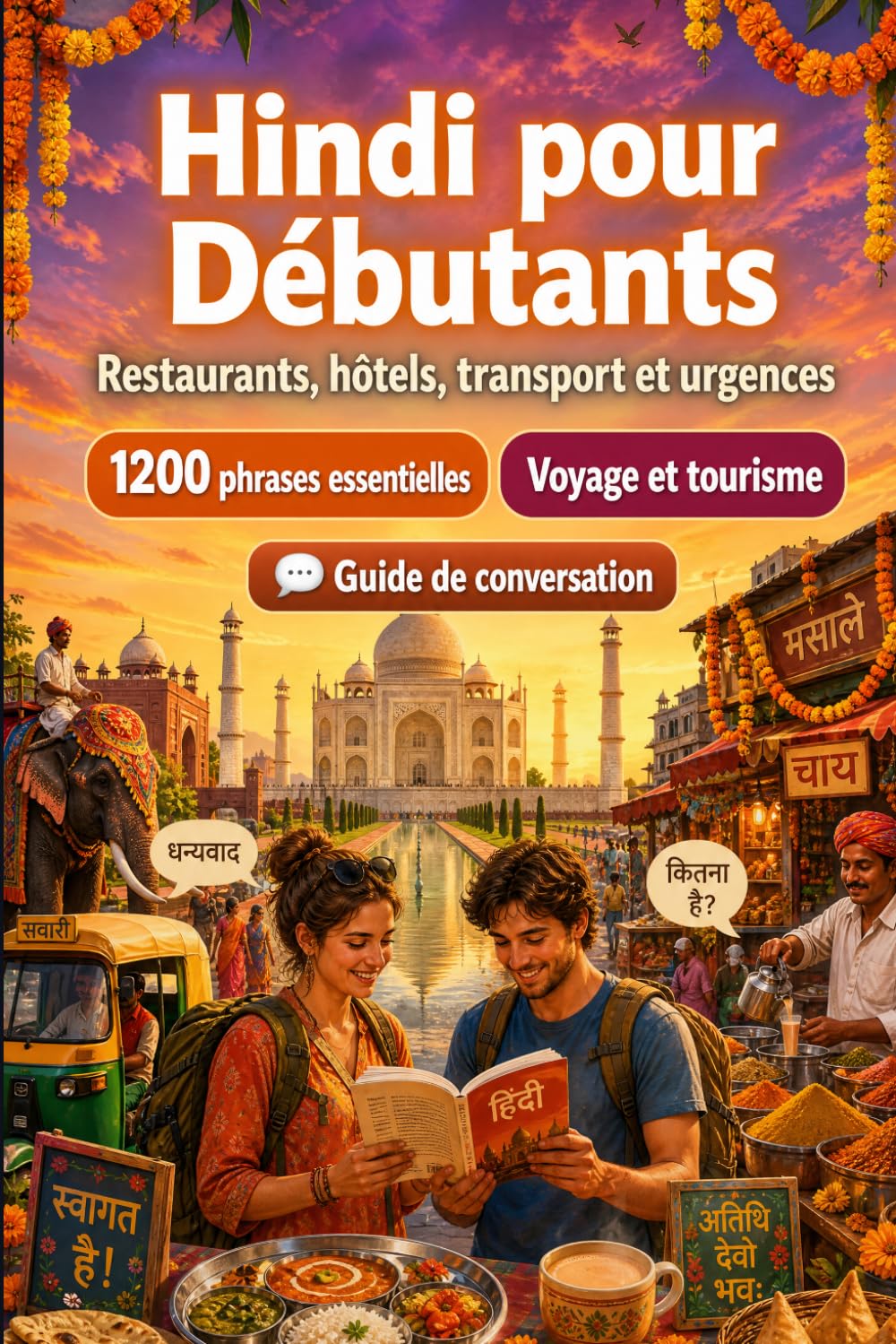 Hindi Pour Débutants: 1200 phrases essentielles en Hindi pour voyager: Guide de prononciation facile, conversations du quotidien, restaurants, hôtels, transports, shopping, urgences