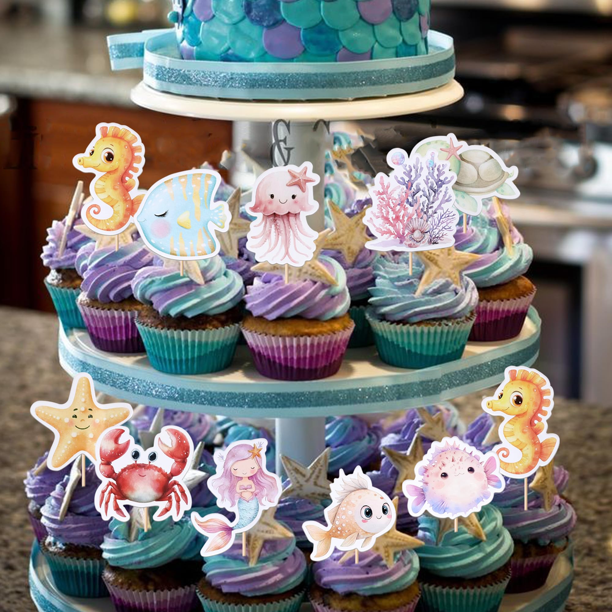 29-teiliges Cupcake-Topper-Set „Unter Dem Meer“ – Mit Delfinen, Muscheln, Oktopus Für Kindergeburtstag & Babyparty