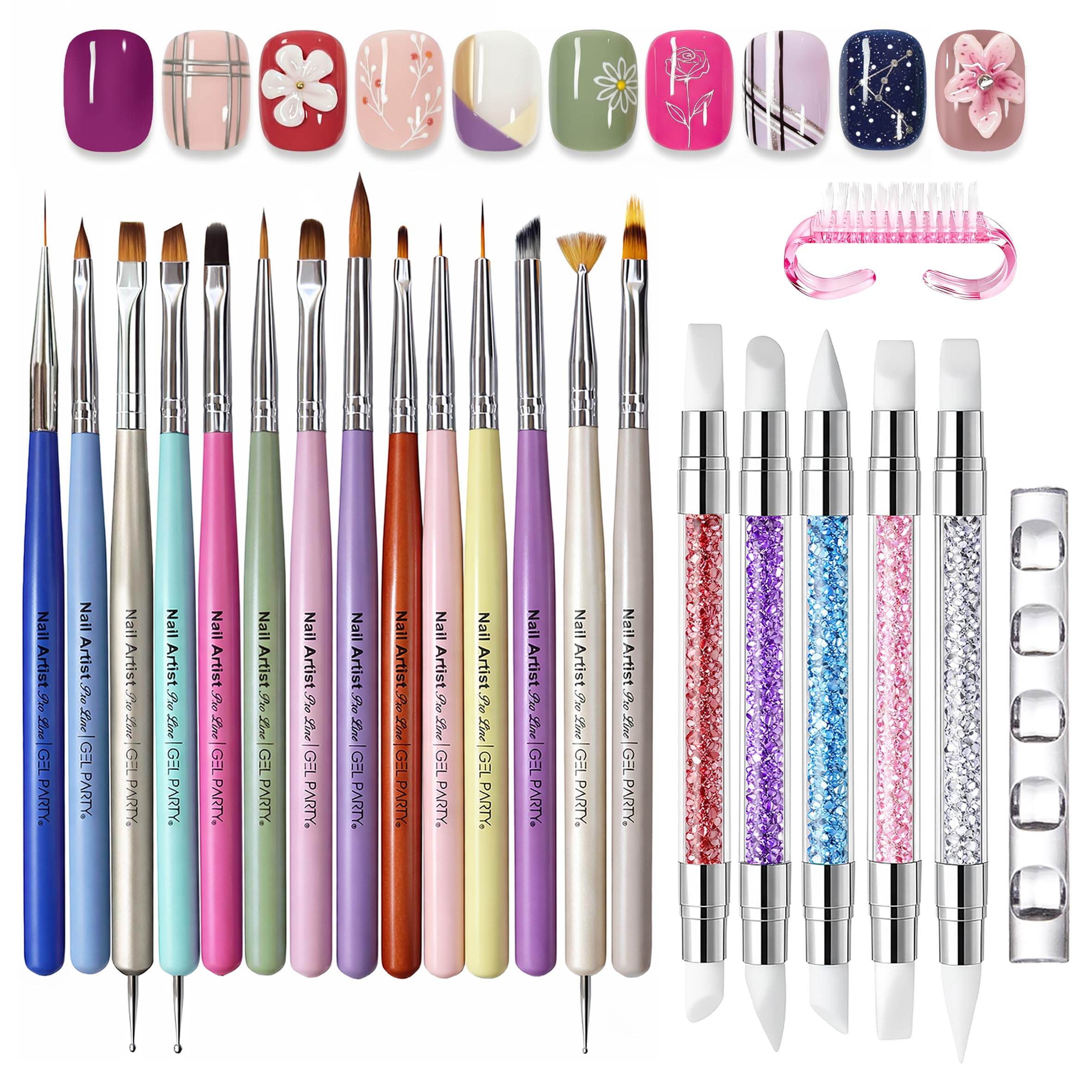 GELPARTY 21Pcs Pastel Nail Art Brush Set with Dotting & Sculpting Tools