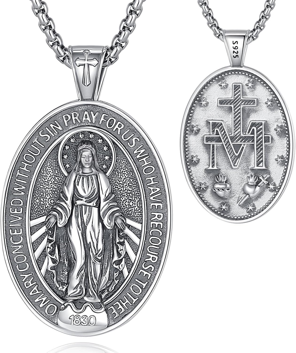 EUDORA 925 Sterling Silver St Christopher/St Benedict/St Michael/Virgin Mary/San Judas Tadeo/Good Shepherd Cross/Archangel Necklace Medal Pendant Protection Religious Amulet Jewelry For Men Women