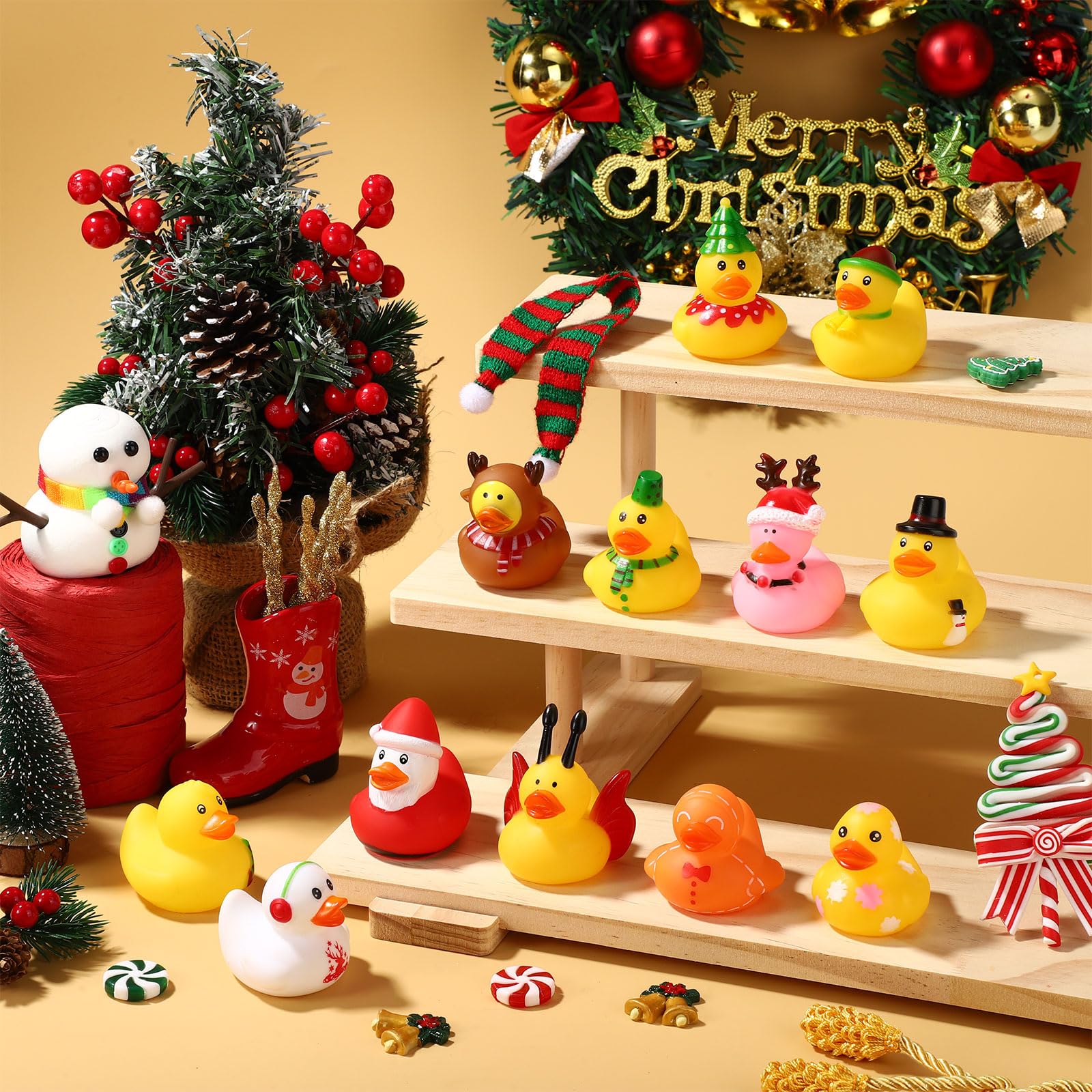 12pcs Small Ducks, Rubber Adorable Assorted Tiny Christmas Ducks Funny Christmas Themed Rubber Toys Suitable for Office Home Party Decoration Supplies - Image 2