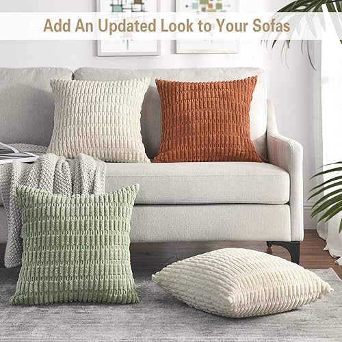 Miniatura 2 de Volcanics - Paquete de 2 fundas de cojín decorativas de color verde salvia de 20 x 20 pulgadas, fundas de cojín cuadradas de pana suave a rayas,