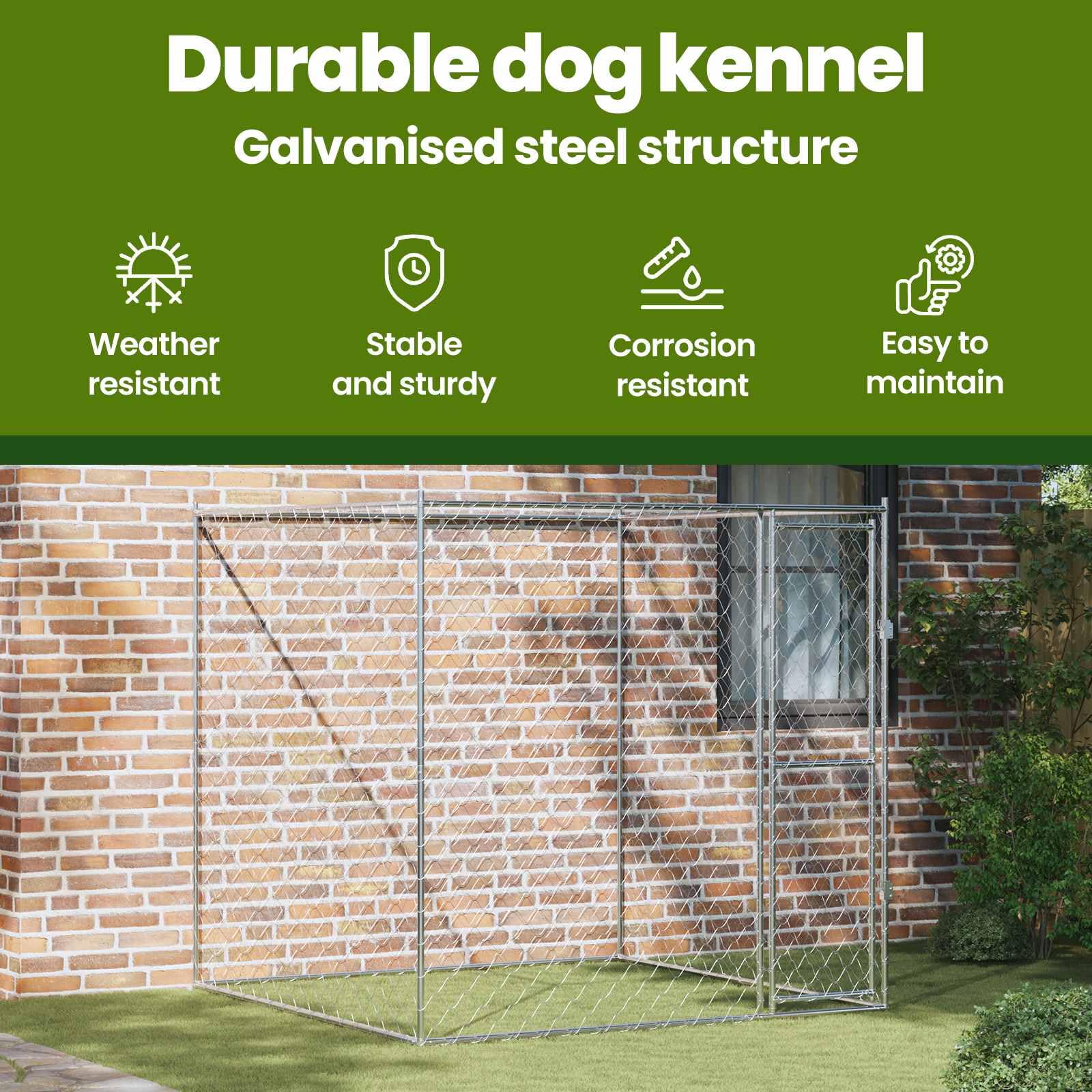 vidaXL Gabbia per Cani Argento 200 x 200 x 200 cm Acciaio zincato, Cage da Giardino e Terrazzo, Gabbia Rustica, Kennel Esterno, Rifugio per Canini, Area Sicura per Animali