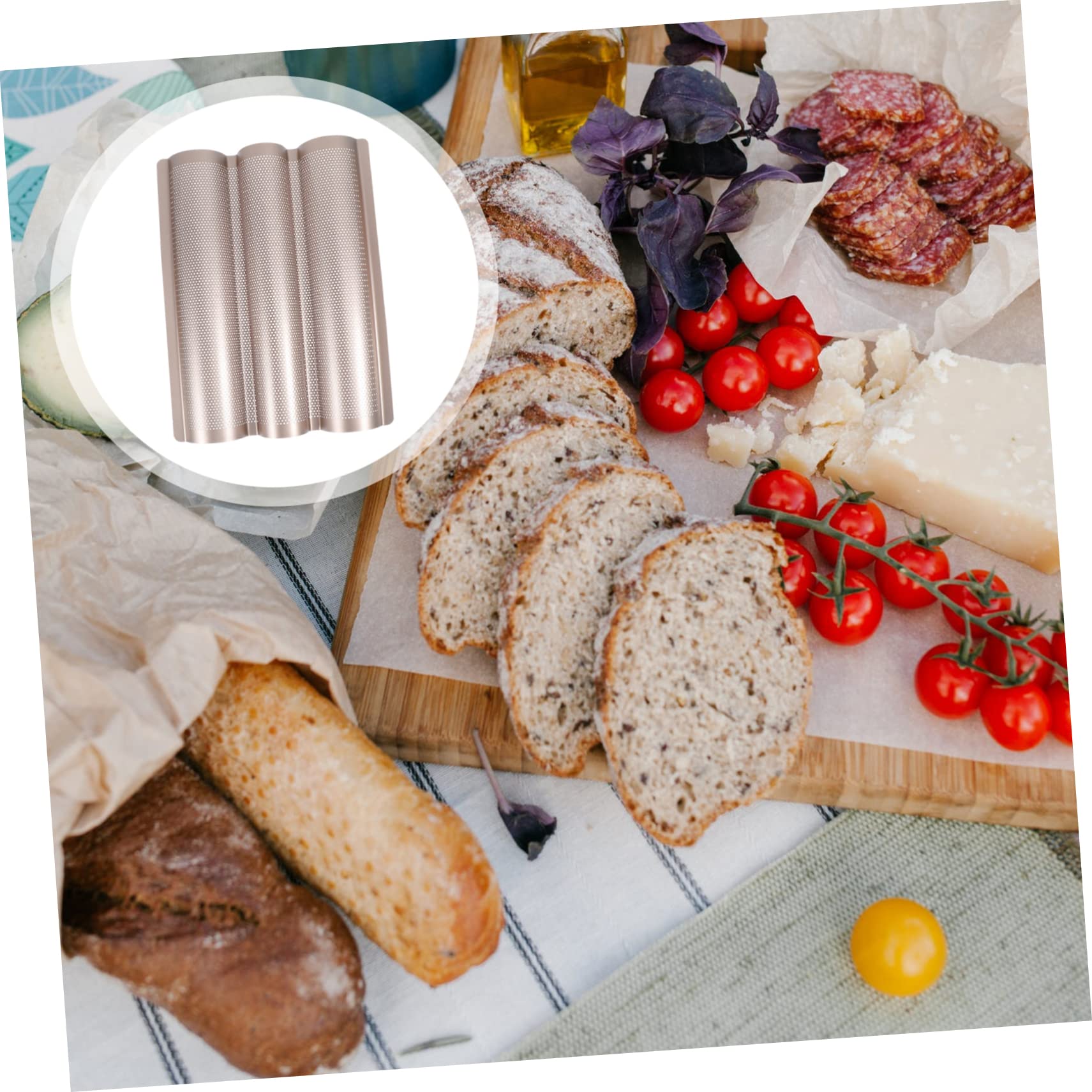 OUNONA Molde para Baguette Antiadherente de Acero al Carbono, 3 Ranuras, Fácil de Limpiar, para Hornear Pan en Panadería
