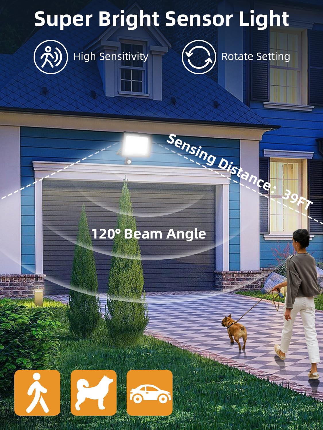 Foco LED Exterior con Sensor Movimiento 50W,5000LM 6500K Blanco Frío Foco Proyector LED,IP66 Impermeable Focos Exterior con Sensor Movimiento para Jardín, Garaje, Patios