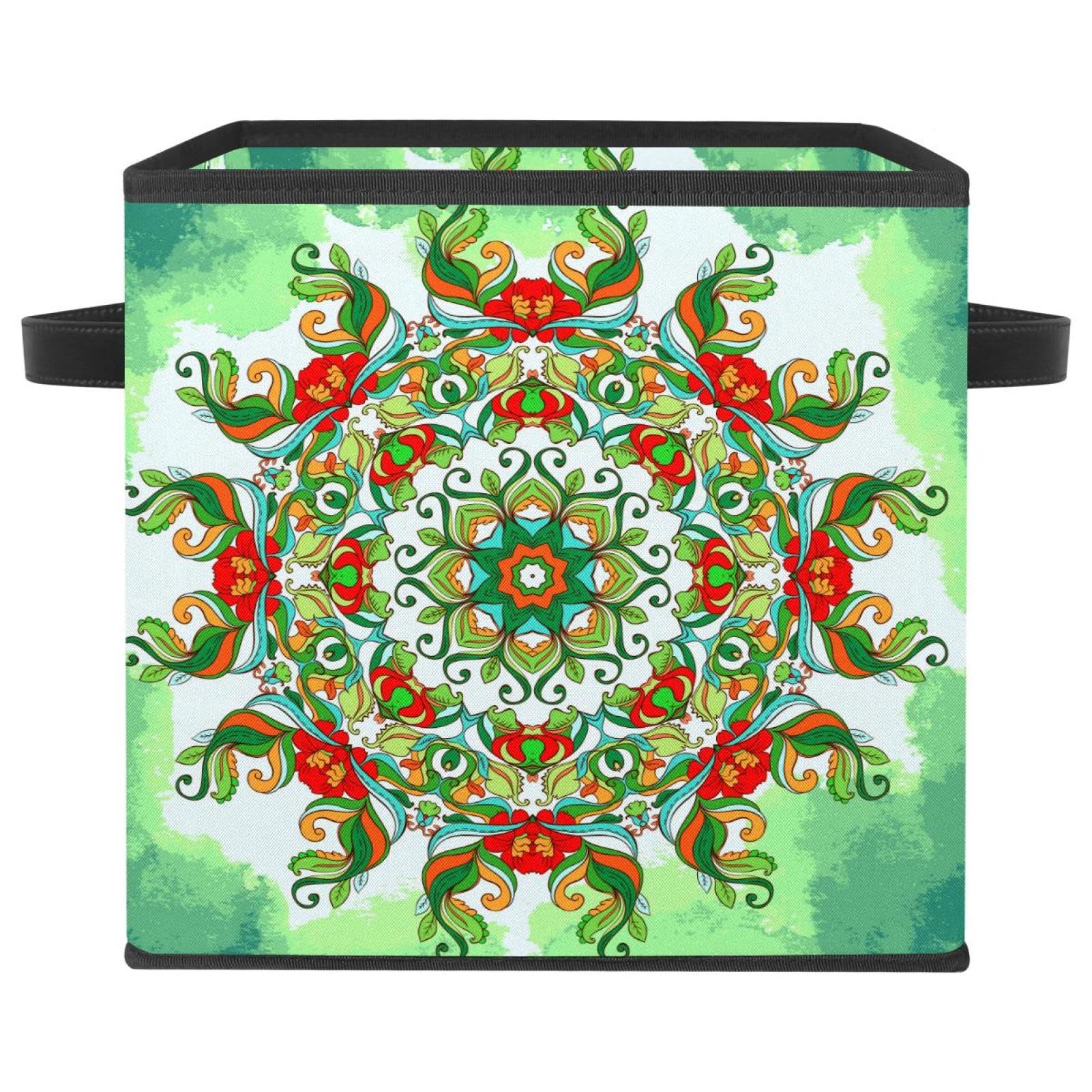 Cube de rangement en tissu Mandala vert pour organiser la chambre de bébé