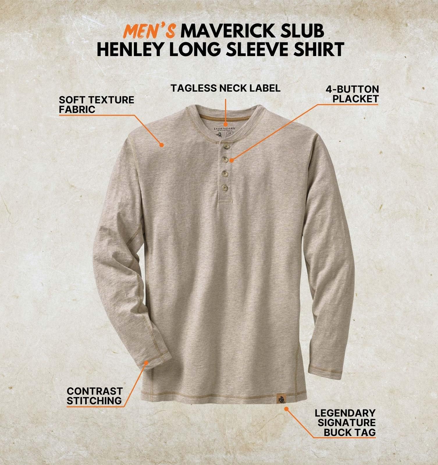 Legendary Whitetails Długi rękaw Mężczyźni Maverick Slub Henley Shirt