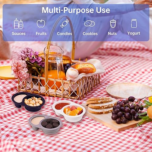 Miniatura 3 de NiHome Paquete de 3 recipientes de silicona reutilizables de doble compartimento, seguros para alimentos de bebé, a prueba de fugas y fáciles de