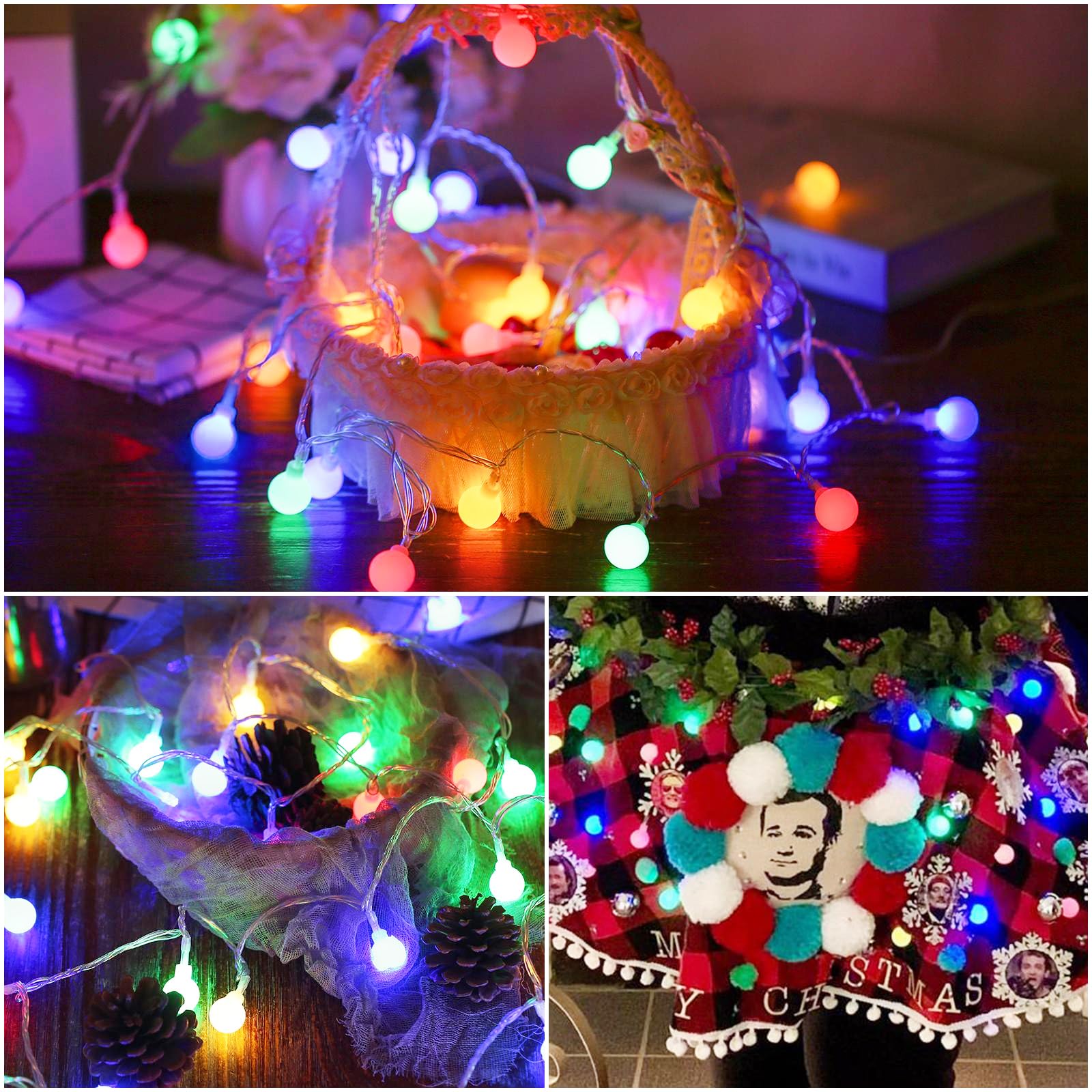 A.bigwhale 30 LED Guirnalda Luces Pilas, Bola LED Luces de Cadena,Cadena de Luces Navidad 3 M Multicolore globo, luces de hadas para interior, balcón, terraza, jardín, fiestas, Navidad, boda