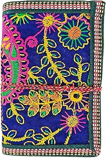 Rastogi Handicrafts Handmade Embroidered Diary Notebook with Blue Floral Design, Blank Pages, Woven Border, String Tie Closure 6X4 Inch Writing Notepad 1pcs For Her Unisex (Blue_Embred_Diary_1)