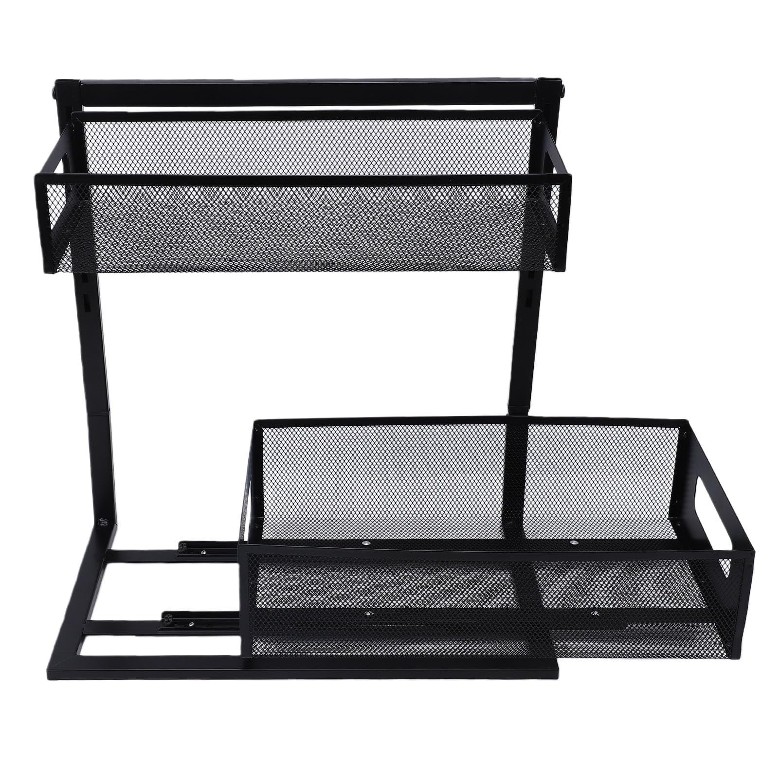 Fdit Organizer Sottolavello, Cassetto Estraibile a 2 Livelli Regolabile | Guida in Acciaio Al Carbonio, Portata 100 Lb, per Mobili o Bagno, 7 Altezze Regolabili