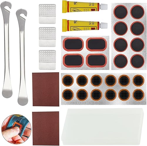 Miniatura 6 de Kit de reparación de parches para neumáticos interiores de bicicleta, con 24 parches de vulcanización, caja de almacenamiento portátil, raspador de
