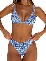 ANRABESS Women's Floral 2 Piece Triangle Bikini Swimsuit Set Double Straps Cute Beach Bathing Suit