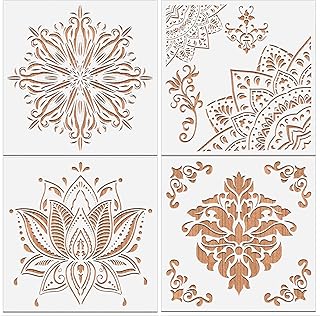 MWOOT 4 Stück Groß Mandala Painting Stencil Malerei Schablone,Wiederverwendbare DIY Malerei Vorlage Stencil Kit,Mandala Blume Schablonen Wandgestaltung Zubehör für Leinwand Möbel Handwerk(30x30CM)