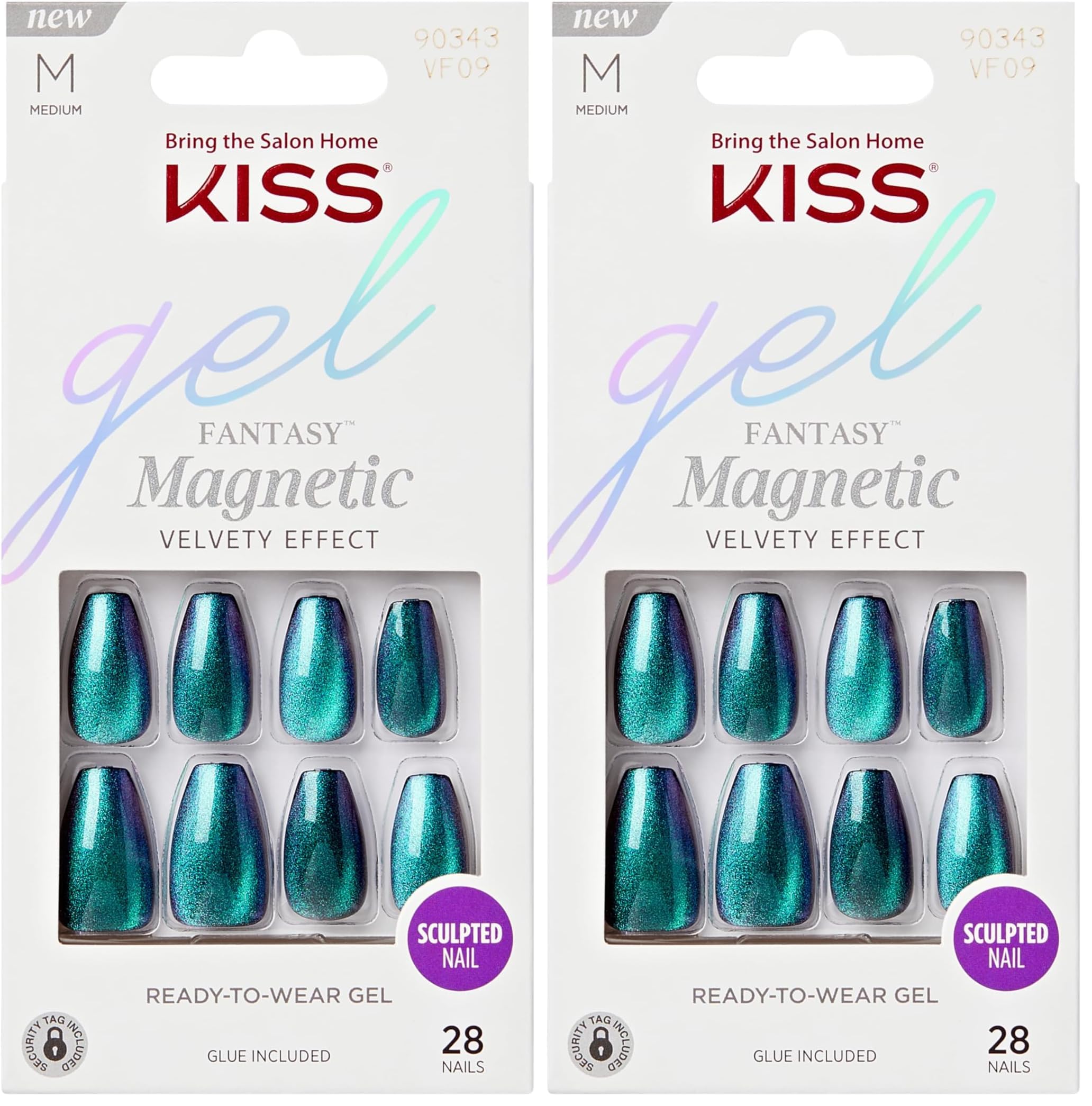 KISS Gel Fantasy "Chameleon" Blau, mittellange Mandel Coffin Form - 28 Press On Kunst-Nägel in Salonqualität zum Aufkleben DIY, 2g Nagelkleber, 1 Maniküre-Stäbchen, 1 Mini-Feile (Packung mit 2)