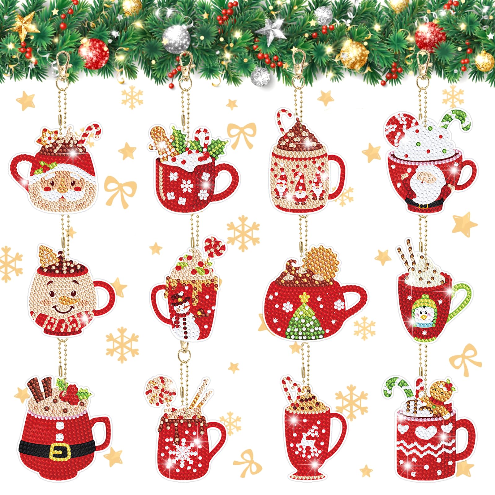 Nardoll 12 Pieces Christmas Diamond Art Keychains Kits - Christmas Crafts for Adults - Arts and Crafts for Boys Girls - Make Your Own Diamond